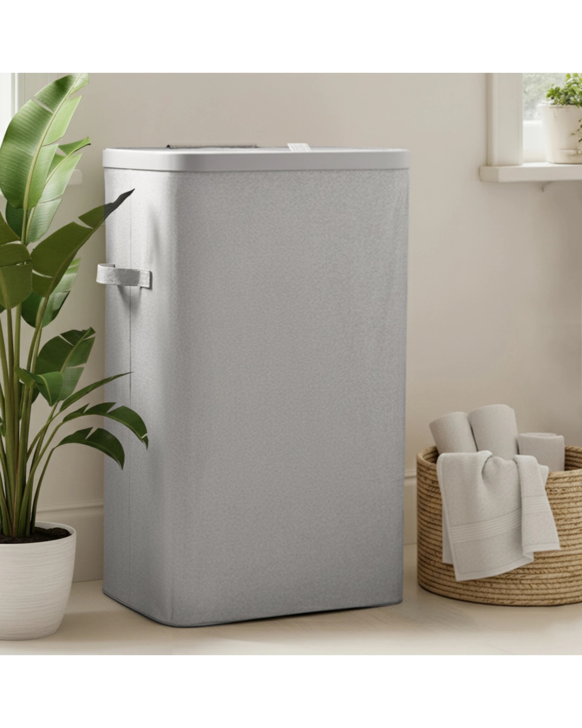 1 Sherwood Voyager Laundry Hamper 60L Faux Linen 42x32x67cm - Grey, 1 of 9