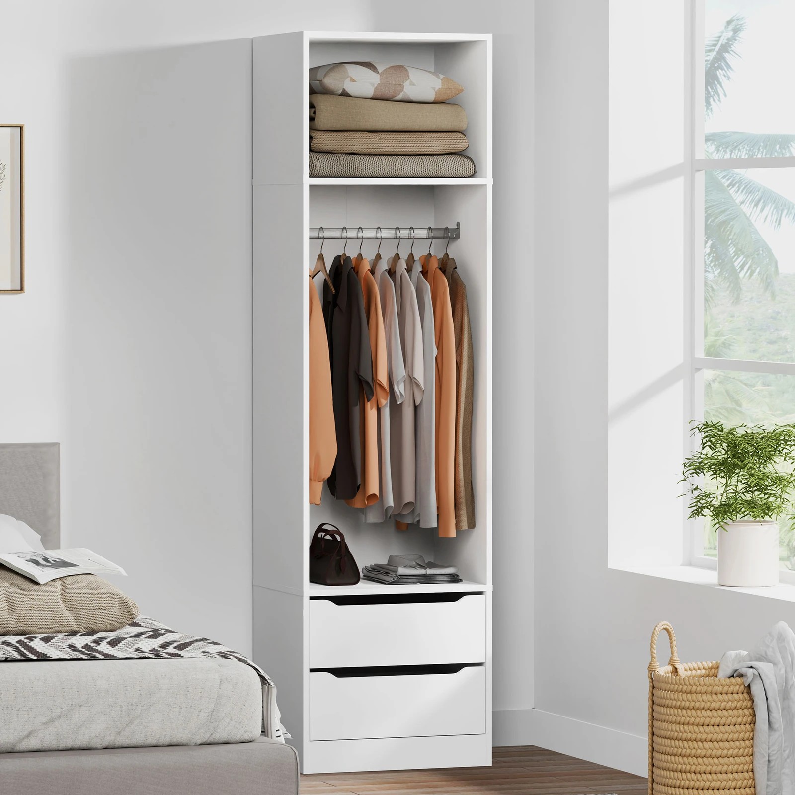 10 Alfordson Wardrobe C2 Drawers lothes Storage Cabinet Hanging Rod - White, 10 of 10