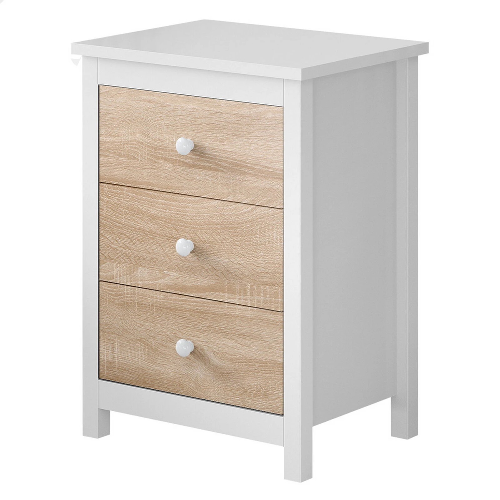 1 Alfordson Bedside Table Hamptons Nightstand Storage Side End 3 Drawers Oak, 1 of 10