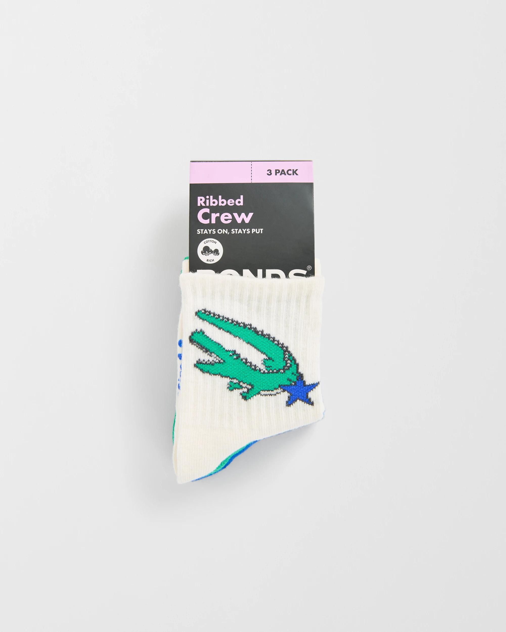 6 Bonds Baby 3 Pack Pattern Rib Crew Socks MULTI, 6 of 8