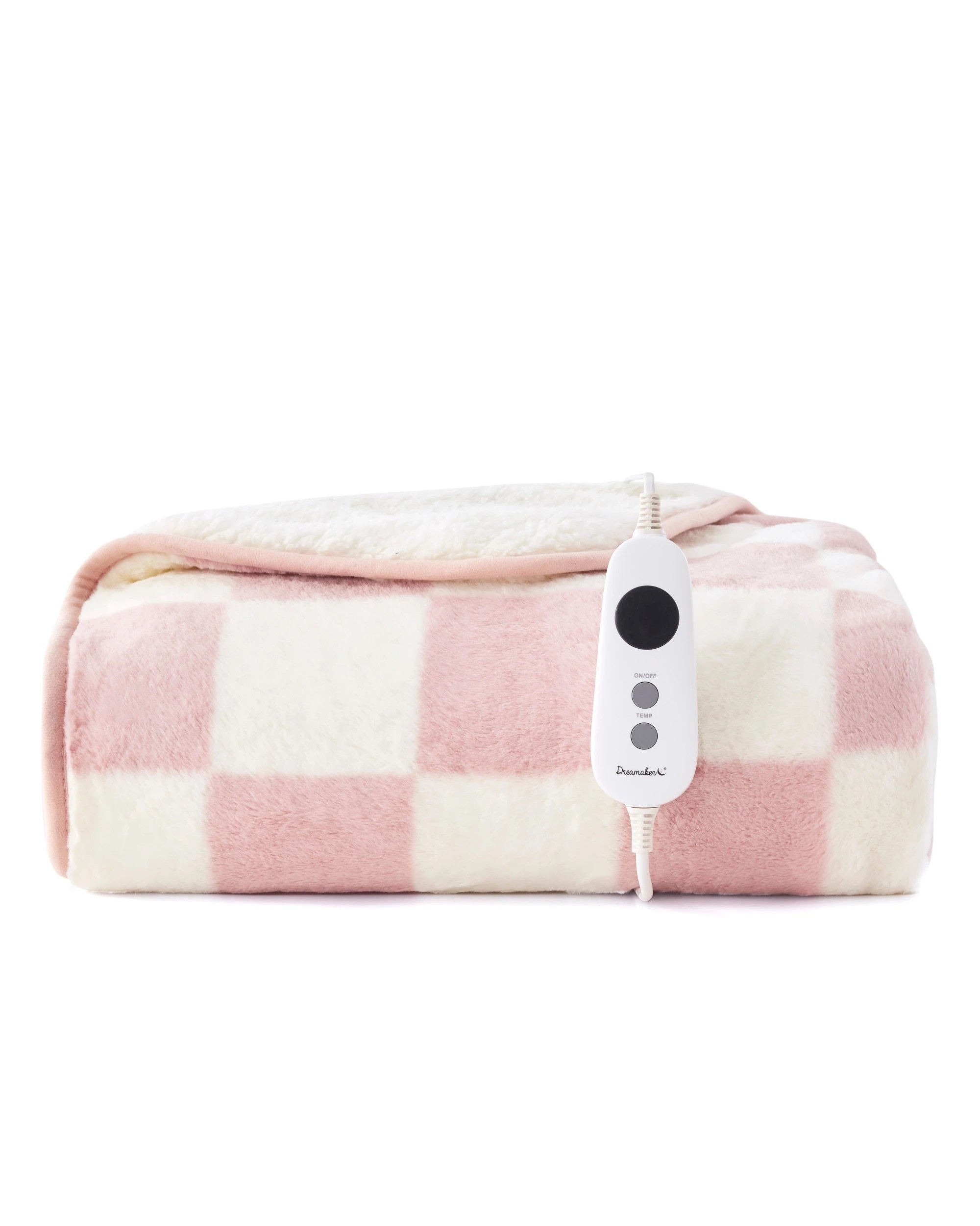 2 Dreamaker Axia Checkered Plush Heated Throw 130x160cm - Pink and Cream, 2 of 10