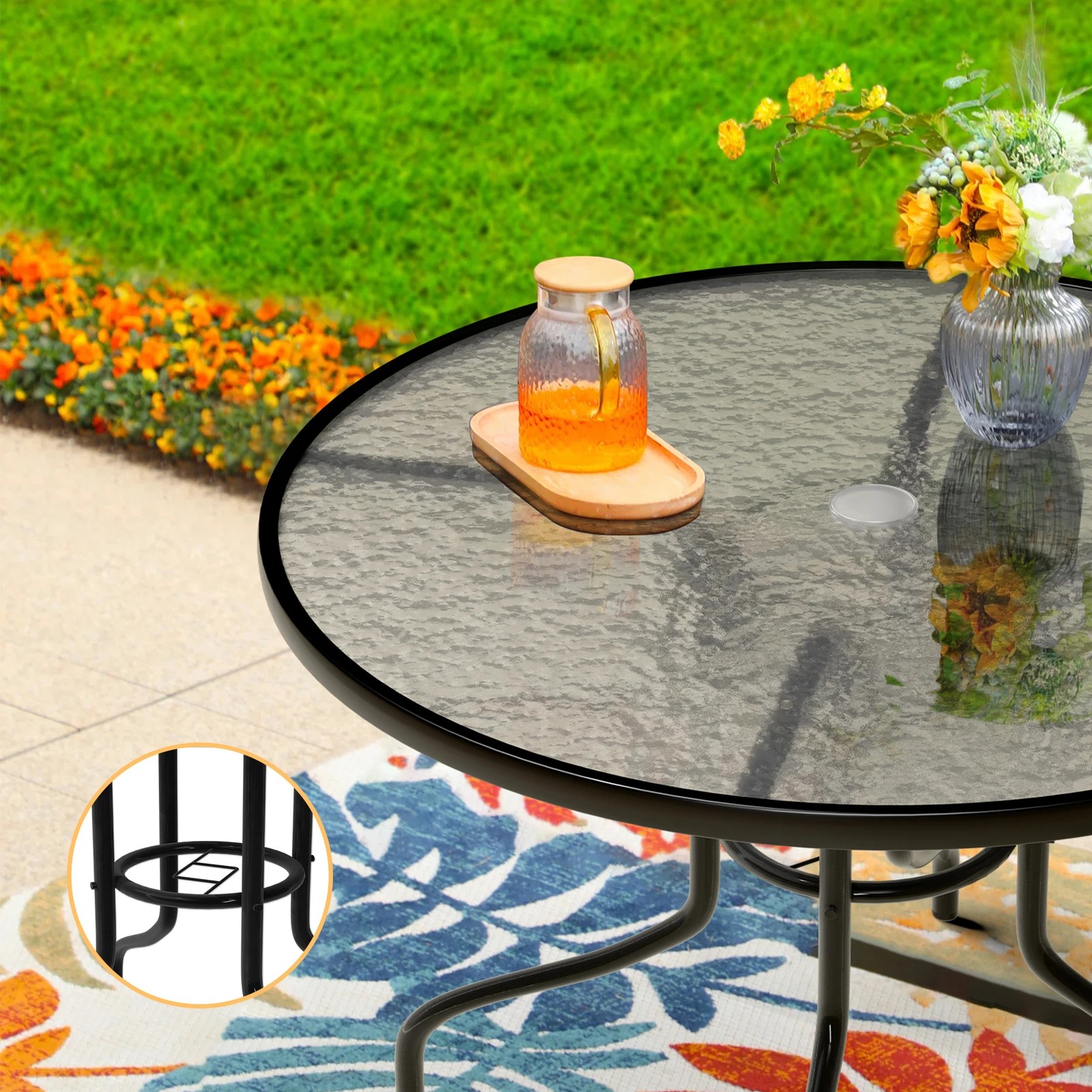 7 Alfordson Outdoor Furniture Dining Table Lounge Chairs Set Glass Wicker Loveseat - Black Grey, 7 of 10