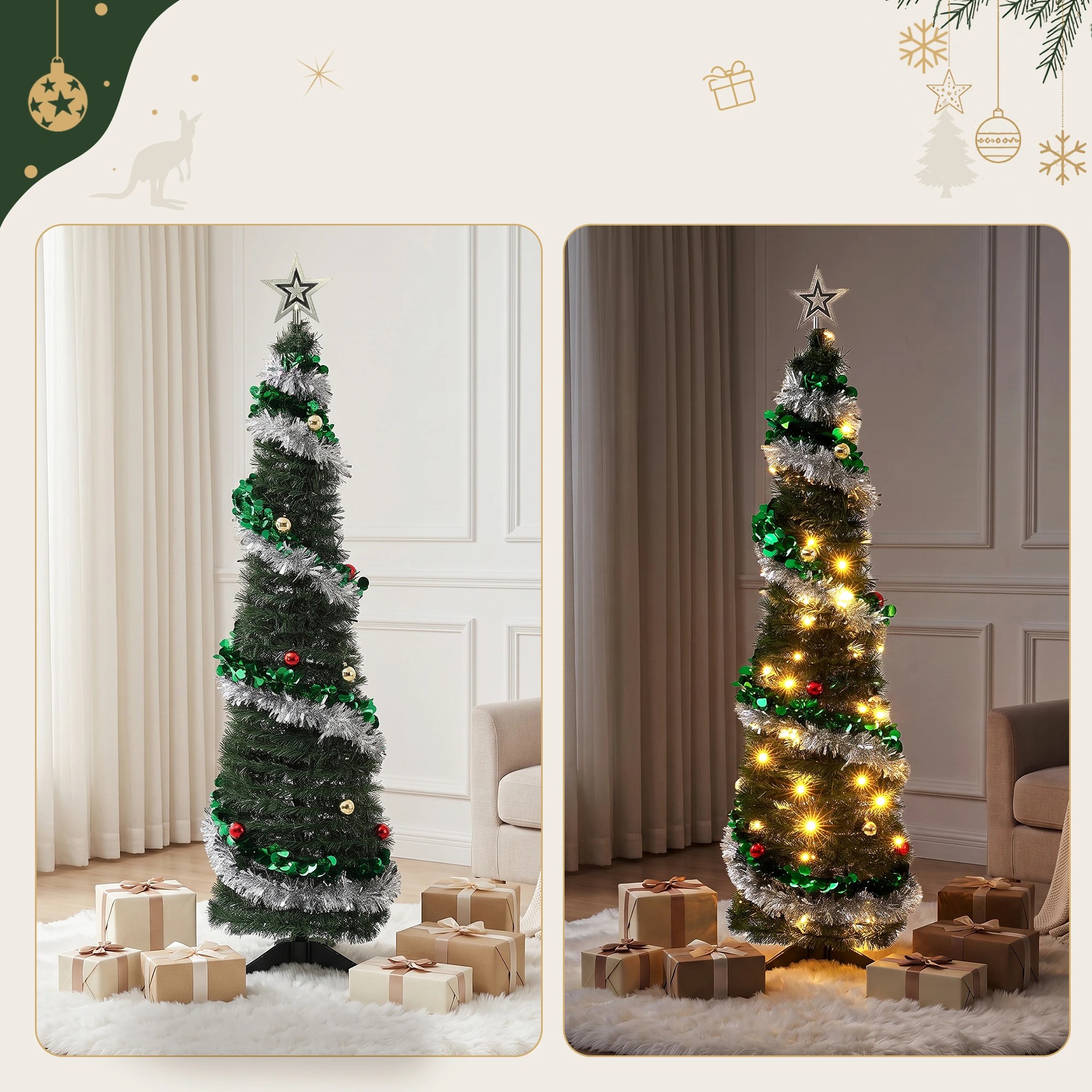 4 Jingle Jollys Pop Up Christmas Tree Pre Decorated Warm LED 155cm - Multi, 4 of 10