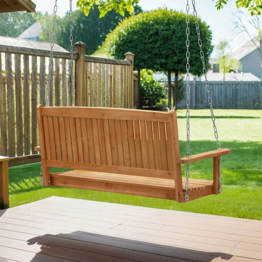 5 Gardeon Porch Swing Chair With Chain Outdoor Furniture Wooden Bench 2 - Natural, 5 of 5