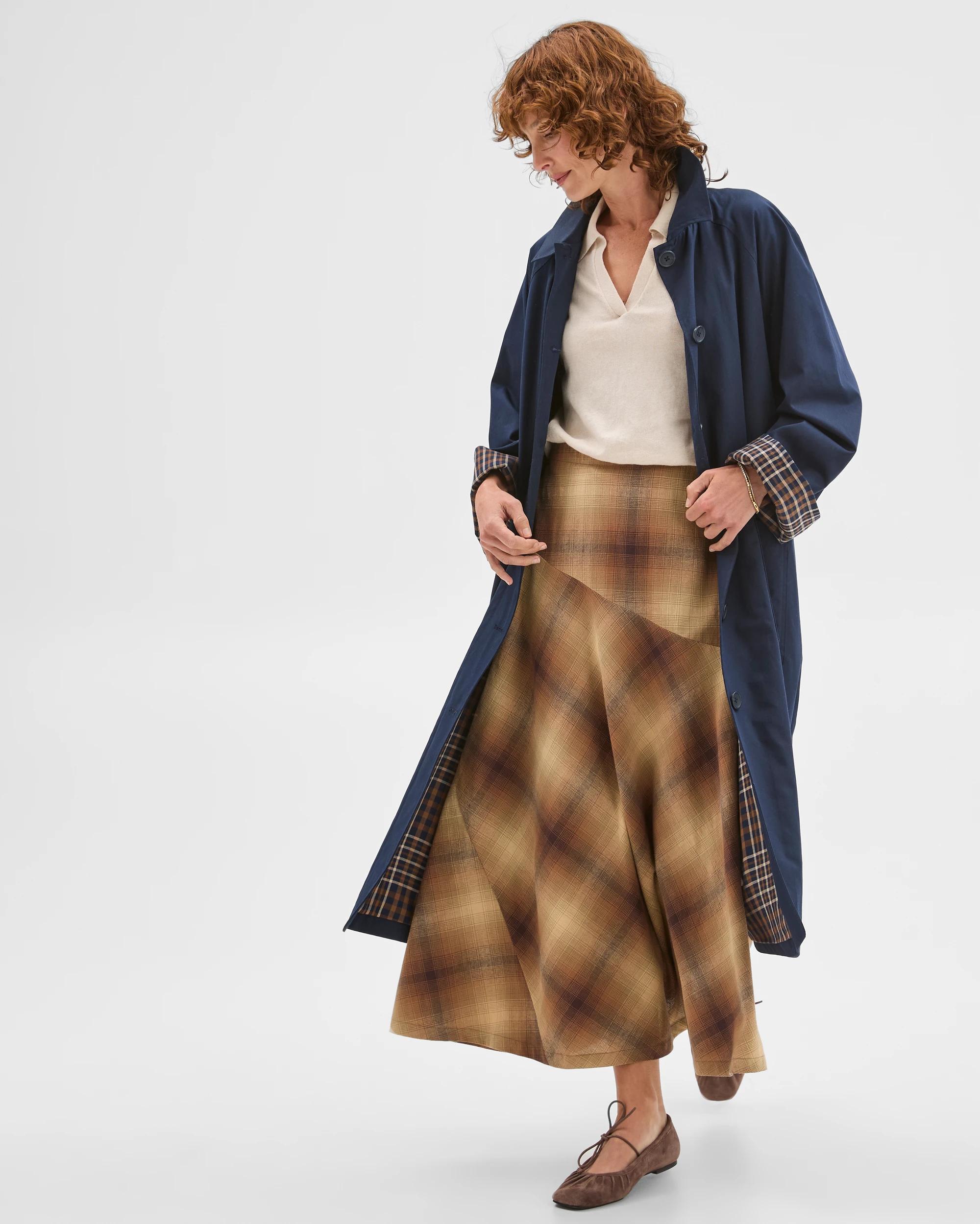 4 Target Woman Long Sleeve Check Detail Mac Coat NAVY, 4 of 9