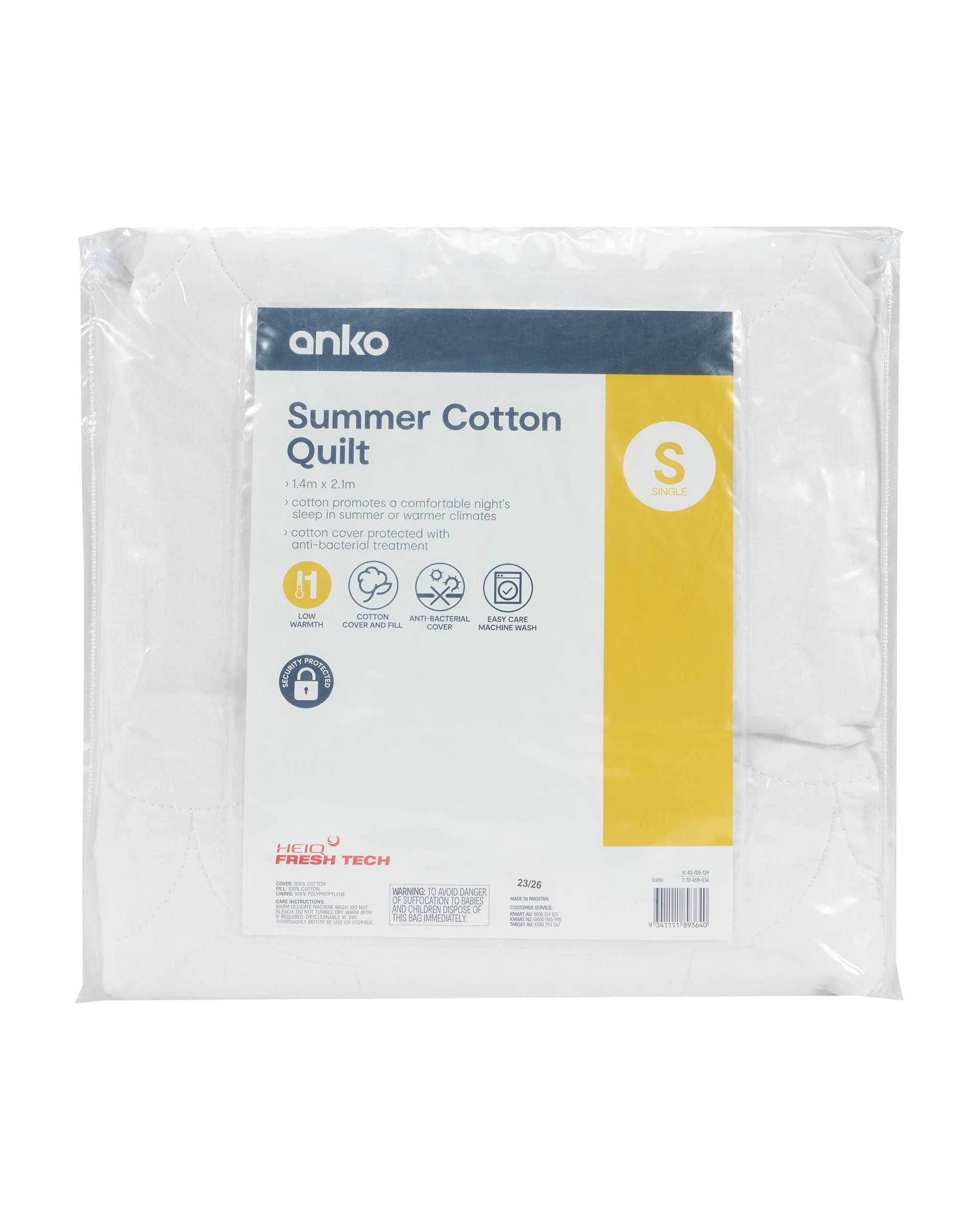 1 Low Warmth Summer Cotton Quilt - Single Bed, White, 1 of 4