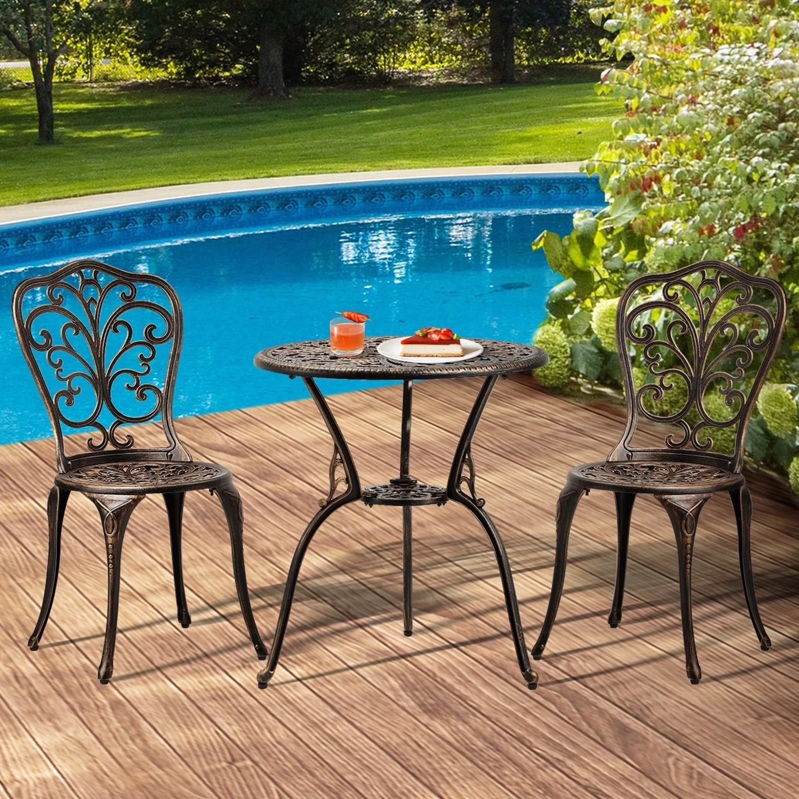 3 Livsip Bistro Furniture Setting 3 Piece Chairs Table Patio Indoor/outdoor Set
 - Bronze, 3 of 10