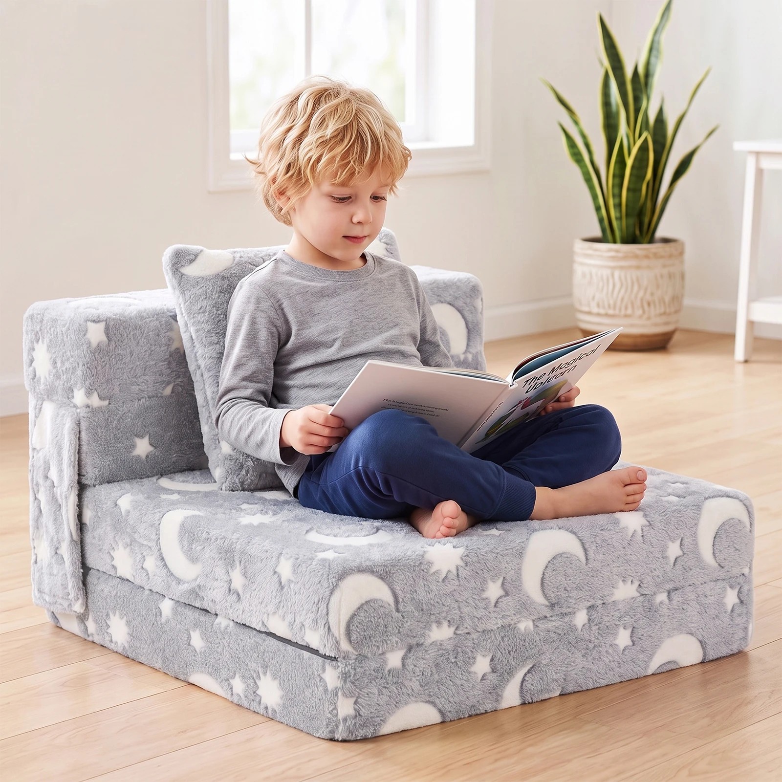 9 Advwin 3-in-1 Toddler Folding Sofa Bed with Pillow Sofa Lounger - Grey, 9 of 9