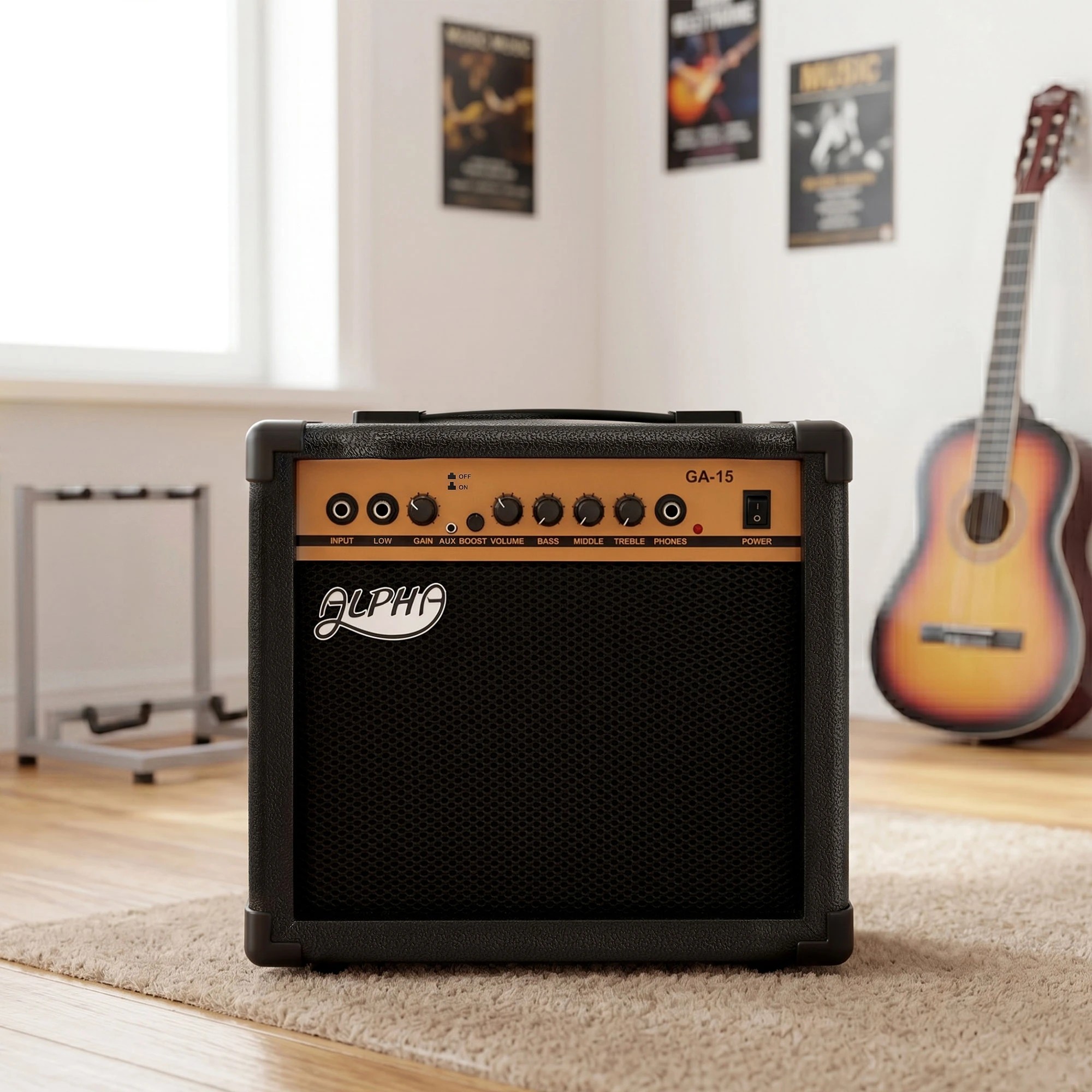5 Alpha 20W Guitar Amplifier Portable Practice Amp Overdrive 3-Band EQ - Black, 5 of 7