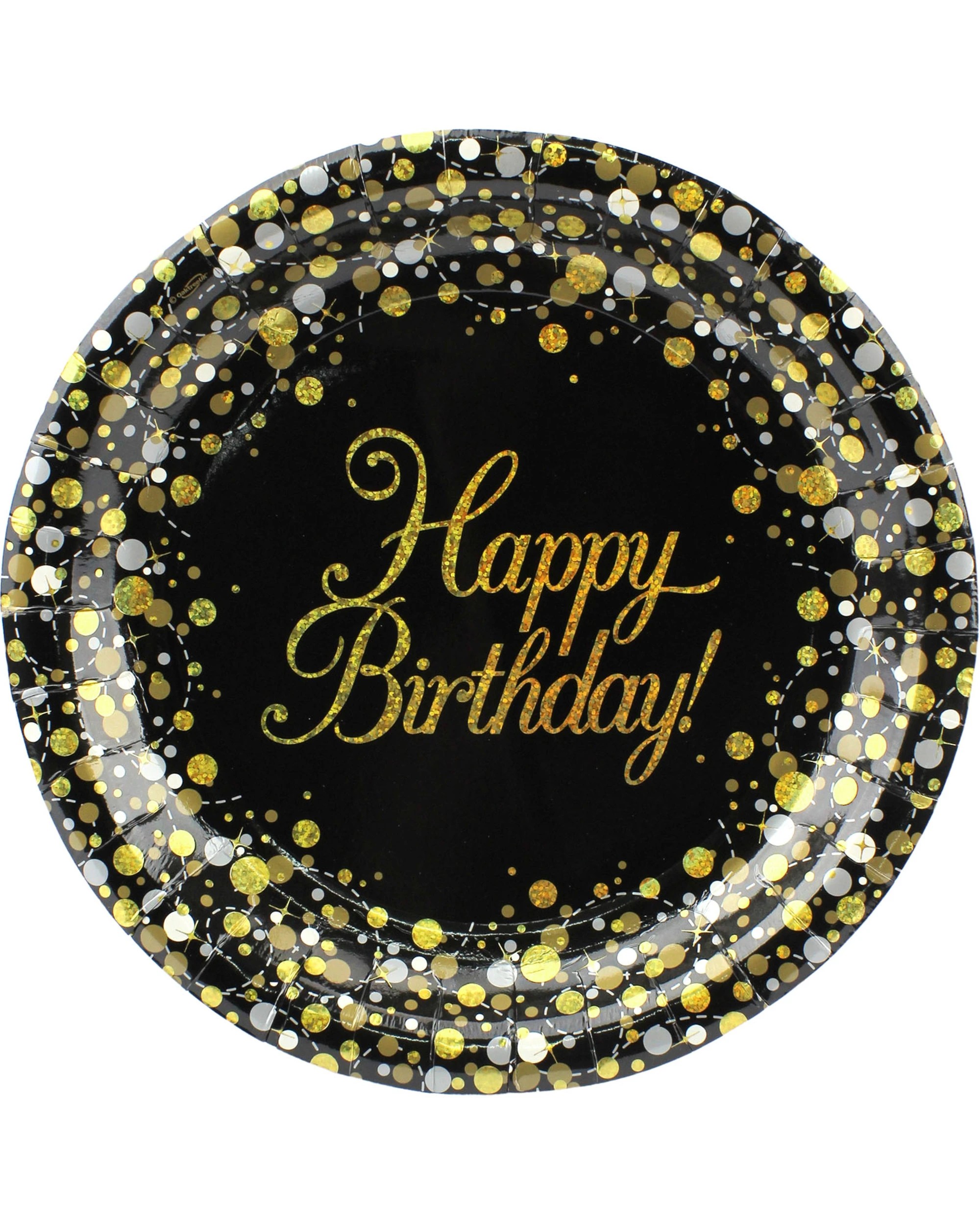 1 Alpen Sparkling Fizz Black & Gold Happy Birthday Large Paper Plates Pack of 8, 1 of 1