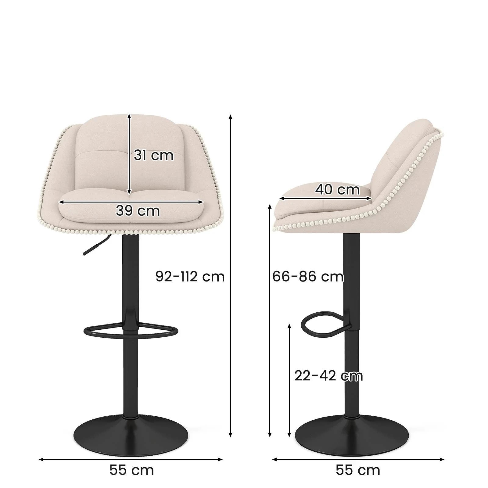 4 Costway Swivel Bar Stools Set 2x Adjustable Counter Bar Chairs Upholstered Barstools, 4 of 4