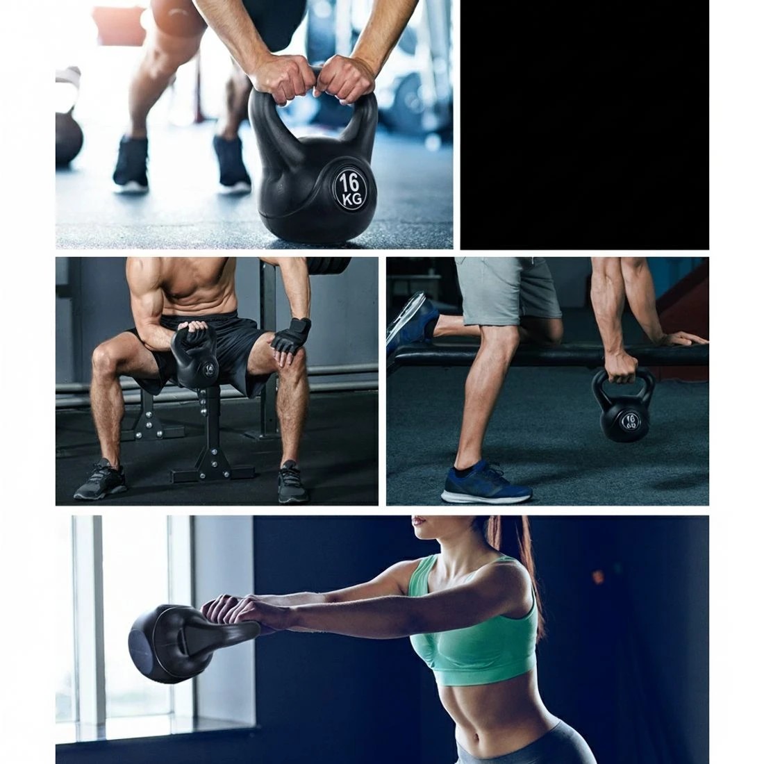 6 Everfit 16kg Kettlebell Set Weight Lifting Bench Dumbbells Kettle Bell Gym Home - Black, 6 of 6