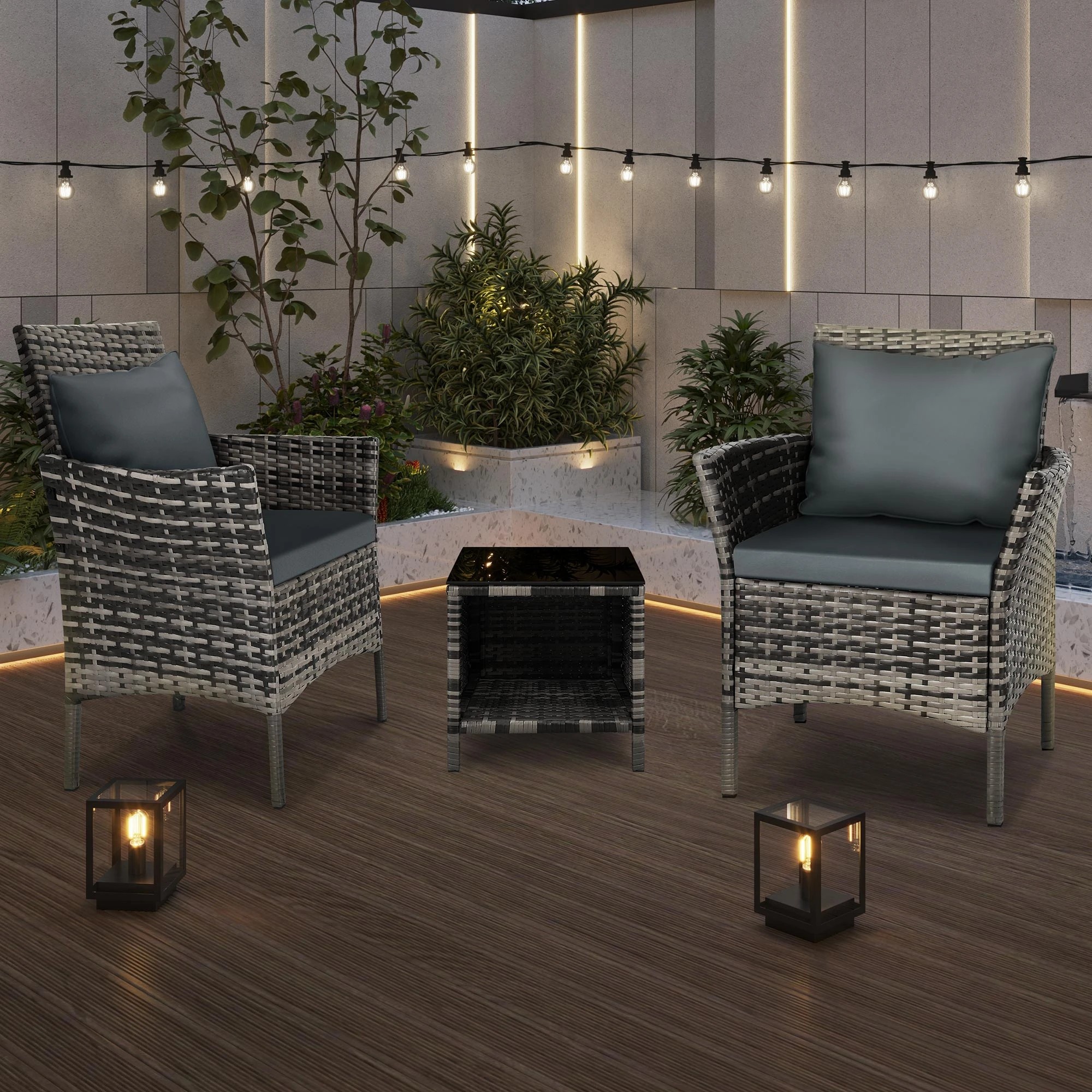 9 Alfordson Outdoor Furniture 3PCS Wicker Bistro Set Patio Chairs Table With Pillow - Mixed Grey, 9 of 10