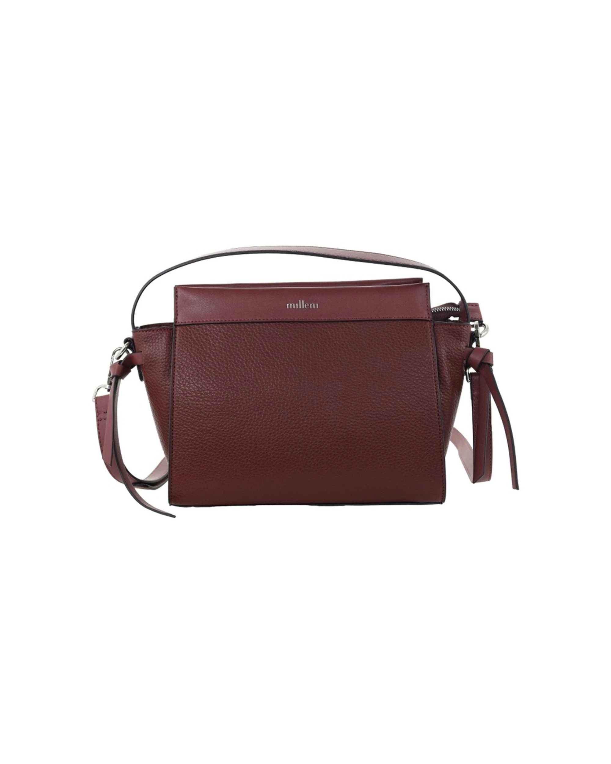 3 Milleni Vegan Leather Shoulder Bag W Adjustable Strap Compact Adjustable Length - Burgundy, 3 of 4