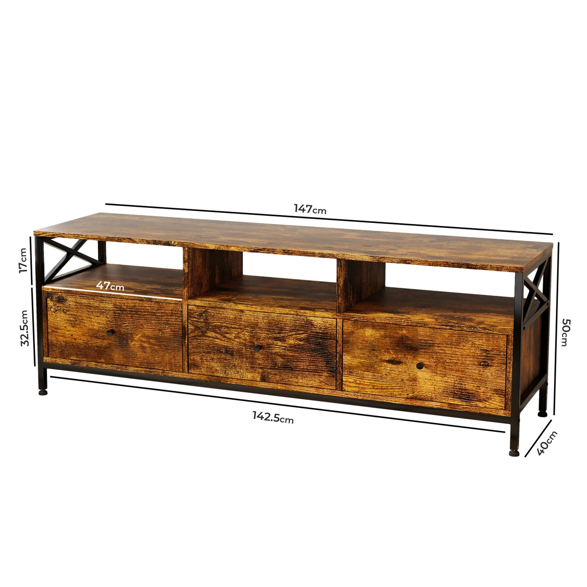 3 Levede Wooden TV Stand 3 Drawers 147cm - Brown, 3 of 10