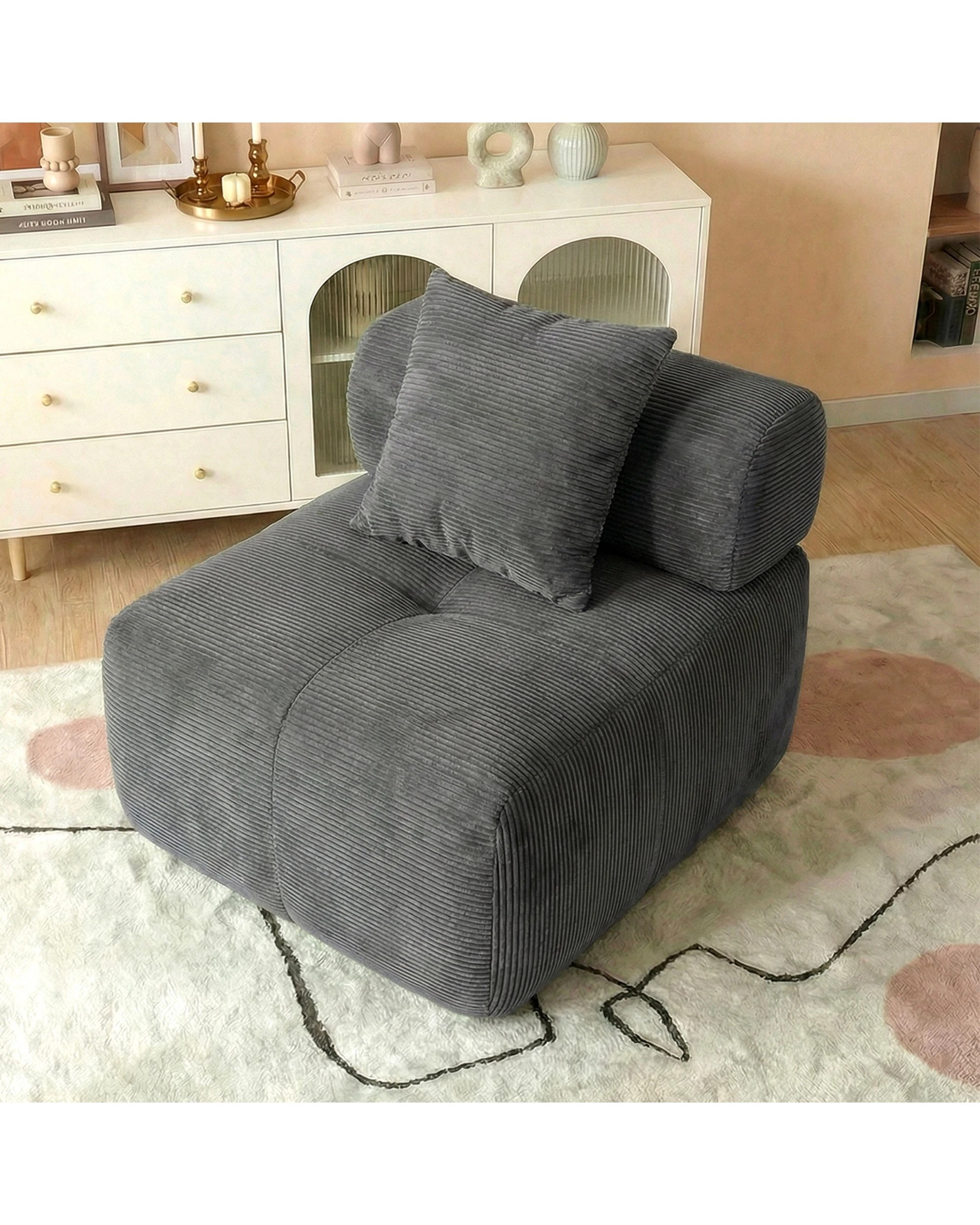3 Advwin Armless Corduroy Fabric Modular Sponge Cloud Sofa Chair - Grey, 3 of 4