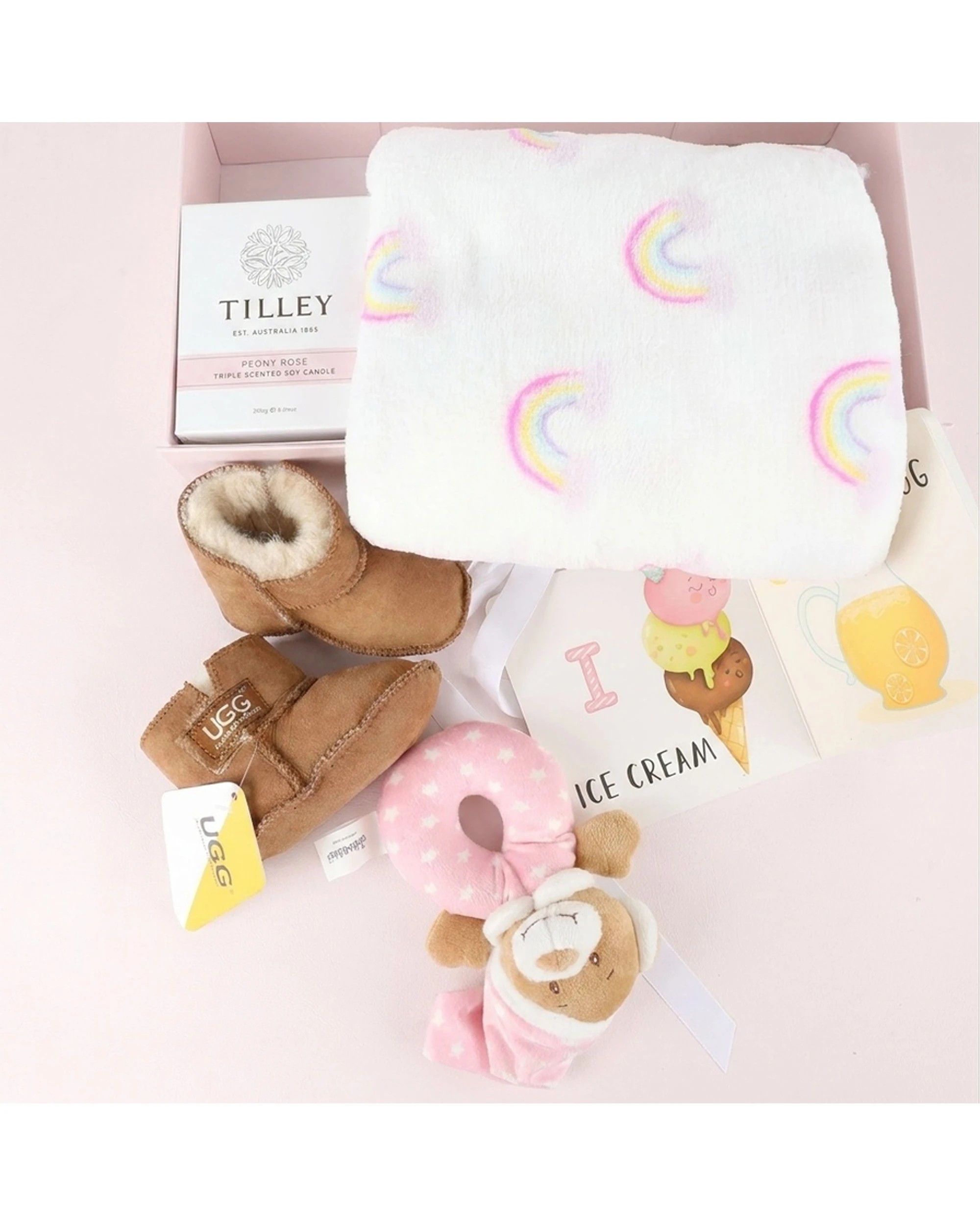 2 Gift Basket Baby Girl Pamper Hamper Luxury Present Teddy Candle Booties - Multi, 2 of 6