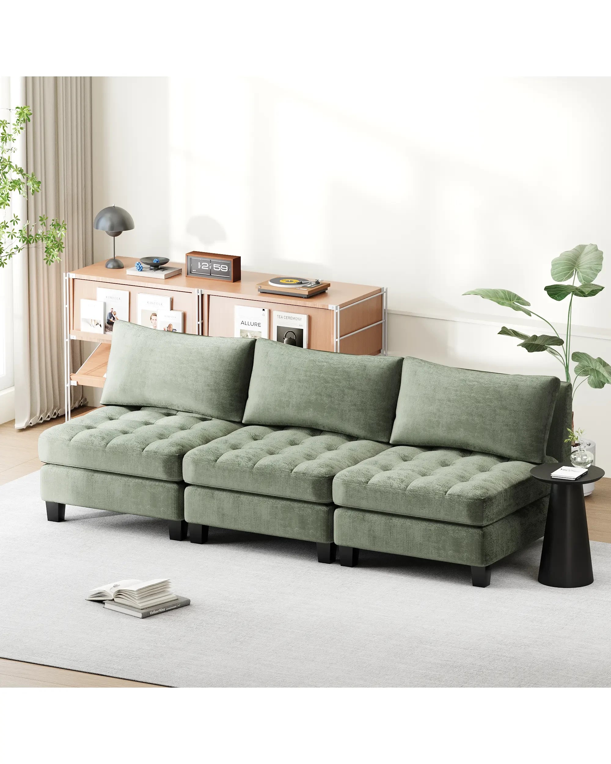 6 Advwin 3 Seater Sofa 265cm Chenille Fabric Modern Sectional Couch with Removable Backrest Green, 6 of 6