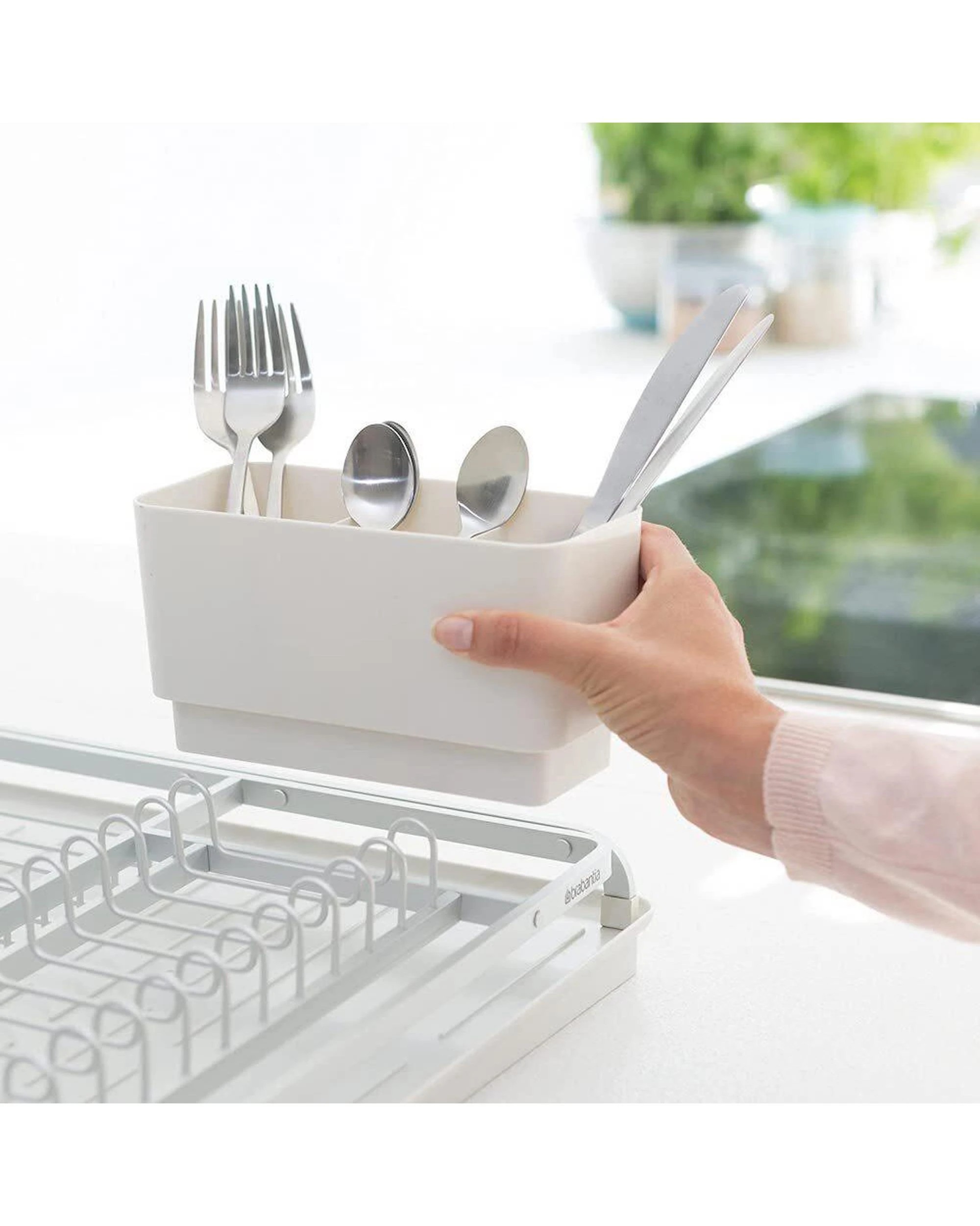 4 Brabantia Dish Drying Rack Kitchen Organiser w Utensils Holder  Drip Tray  Light Grey, 4 of 5