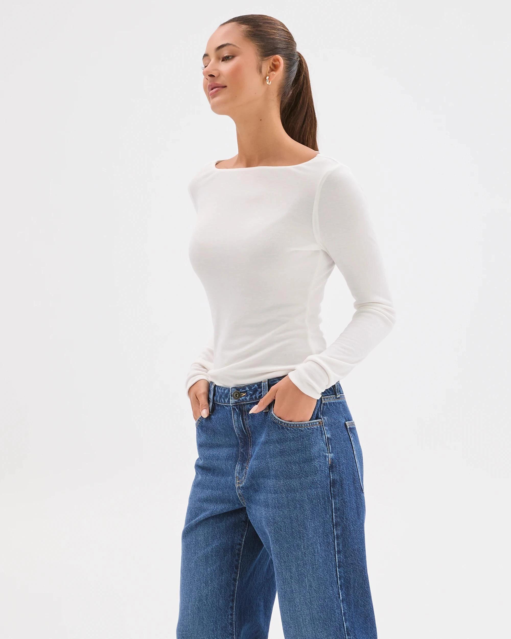 3 Lily Loves Double Layer Boat Neck Long Sleeve Top JET STREAM, 3 of 6