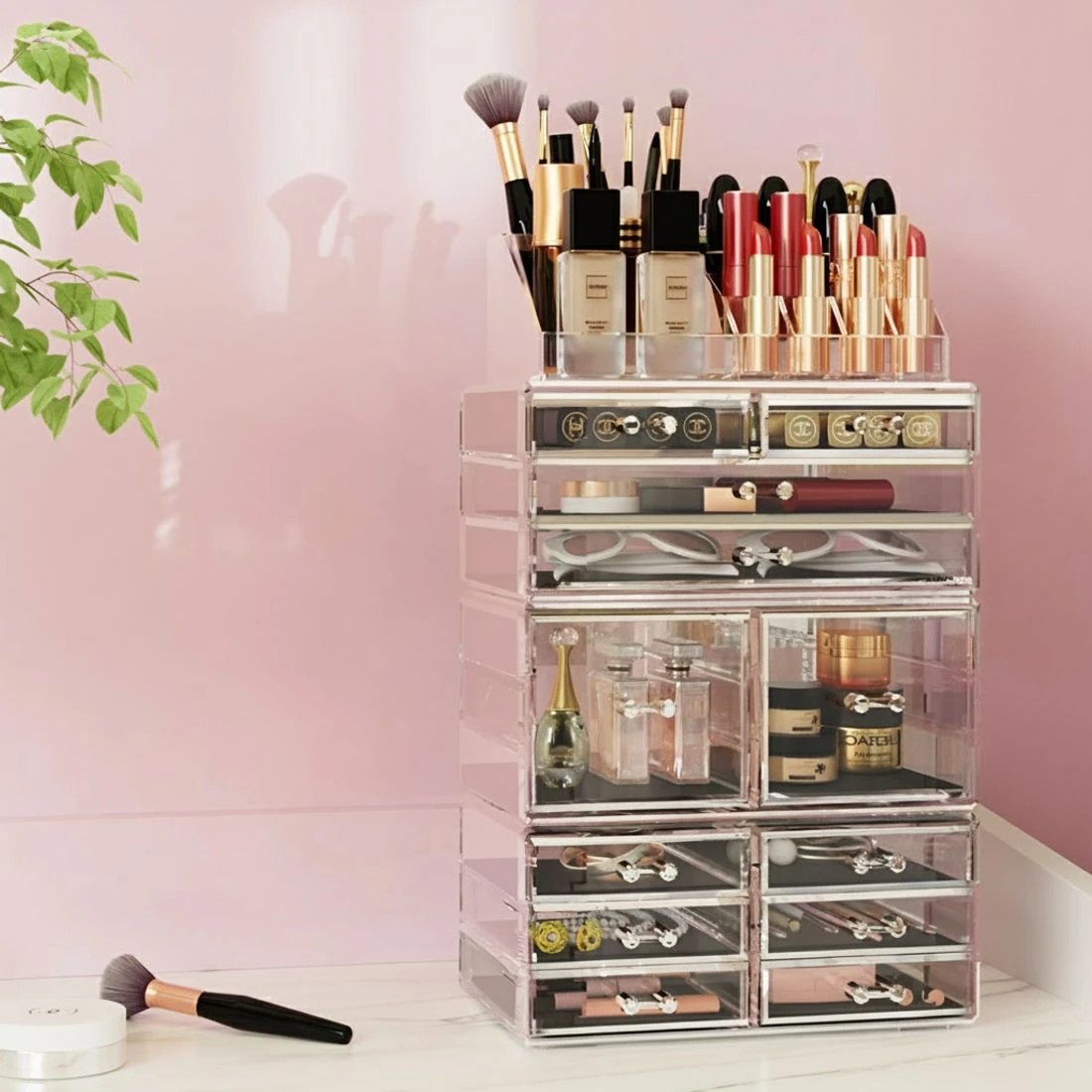 7 Embellir Makeup Organizer Acrylic Cosmetic Organizer Storage Box Jewellery Holder - Natural, 7 of 7