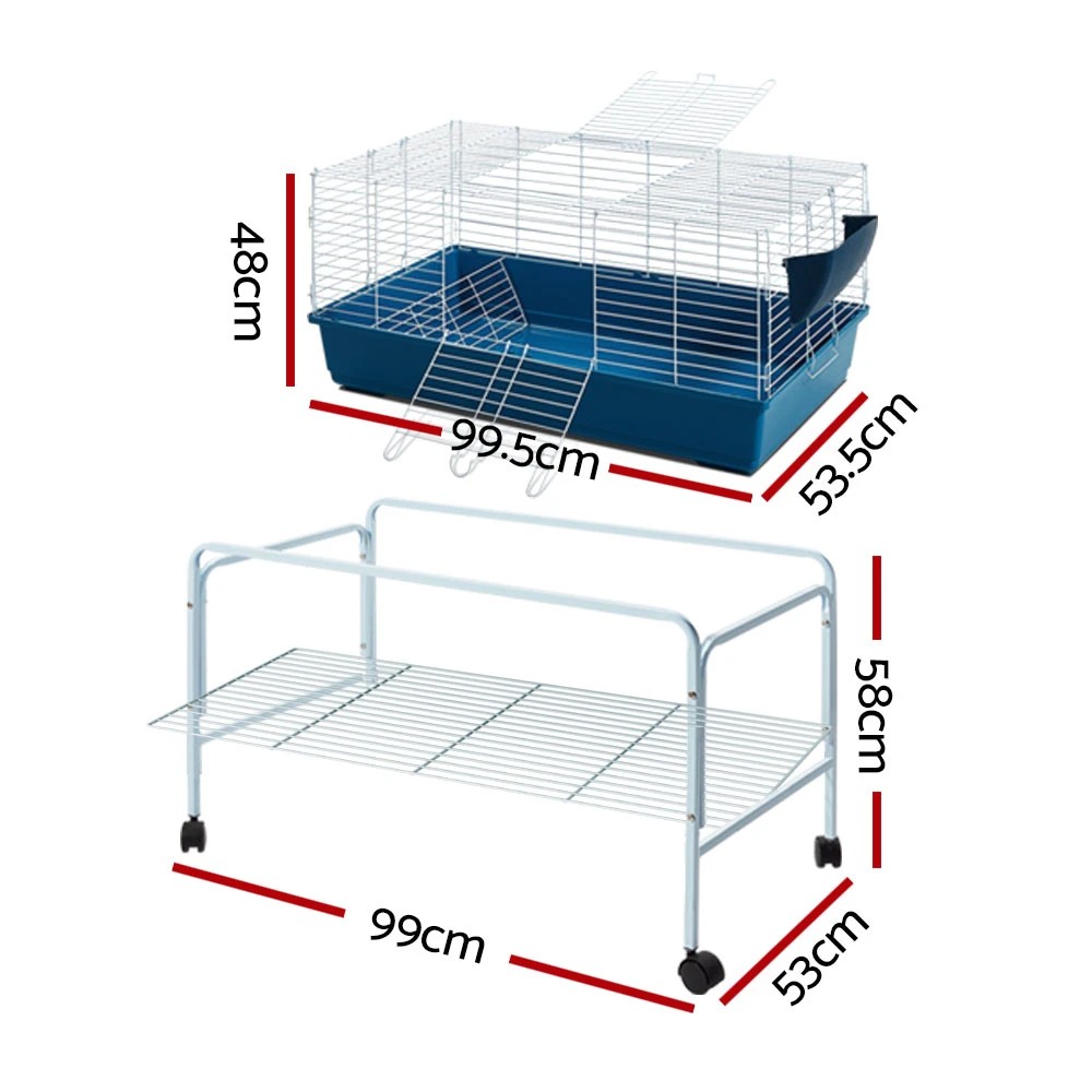 2 i.Pet Rabbit Cage Hutch 106cm Indoor Enclosure Carrier - Blue, 2 of 8