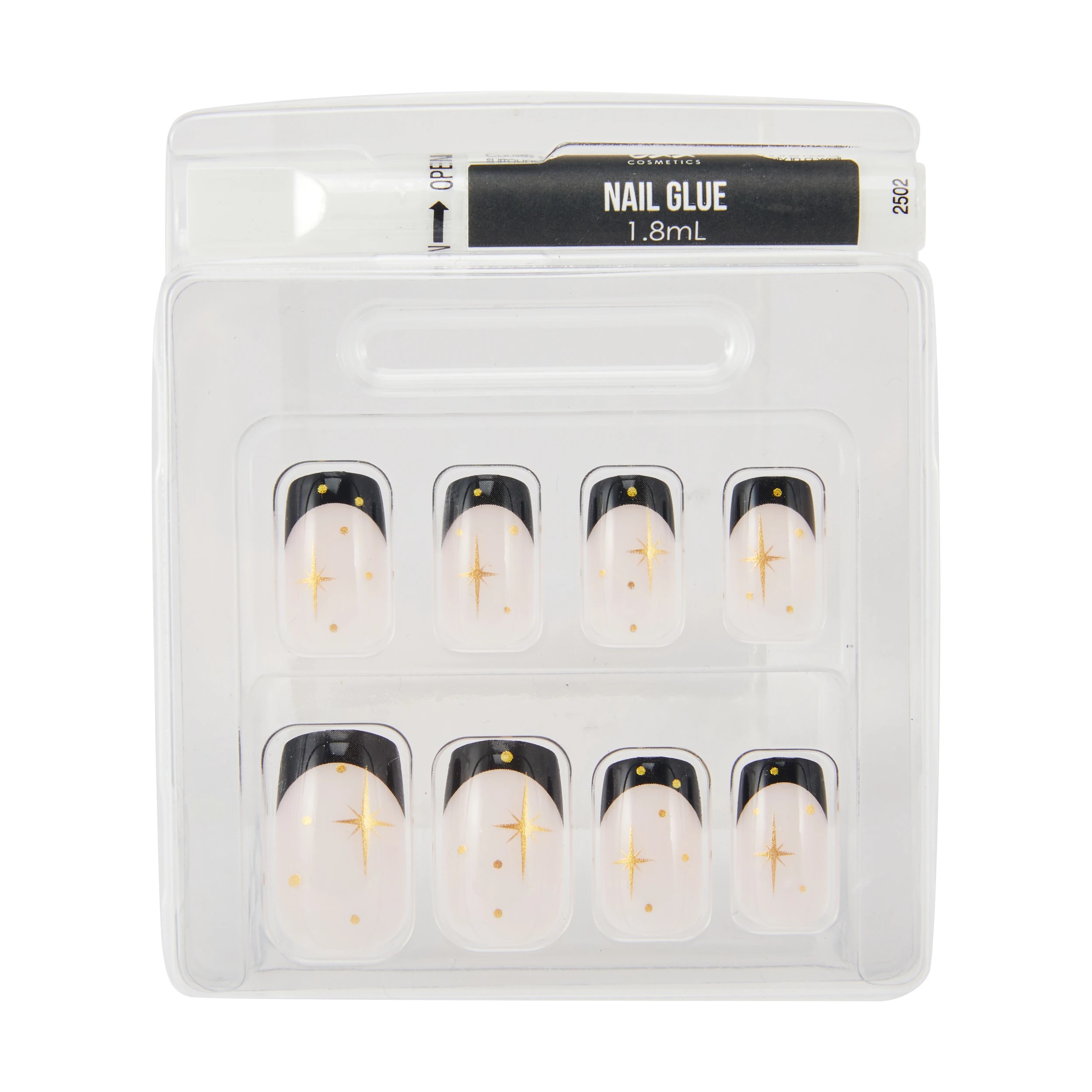 3 OXX Cosmetics 24 Pack Artificial Nails with Adhesive - Medium Square Shape, Black French Tip with Stars, 3 of 4