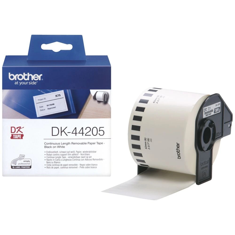 2 Brother DK 44205 Paper Tape Removable 62mm Black on White, 2 of 2