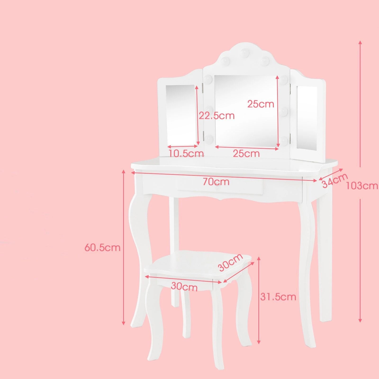 4 Costway Dressing Table Stool Vanity Set w/Tri-Folding Mirror, 4 of 4