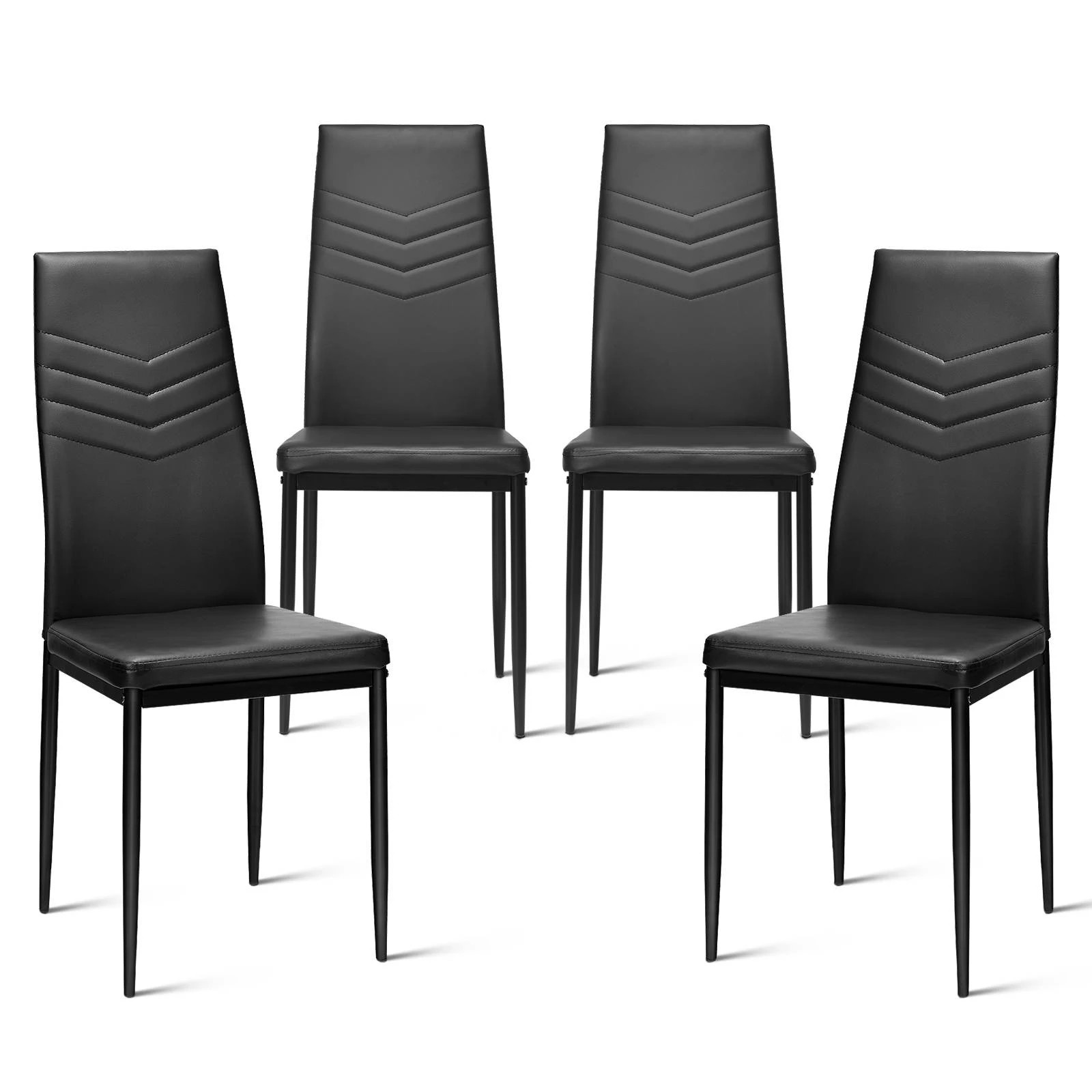 1 Costway 4x Dining Chairs Chair High Backrest Armless Chairs PVC Leather Seat - Black, 1 of 1