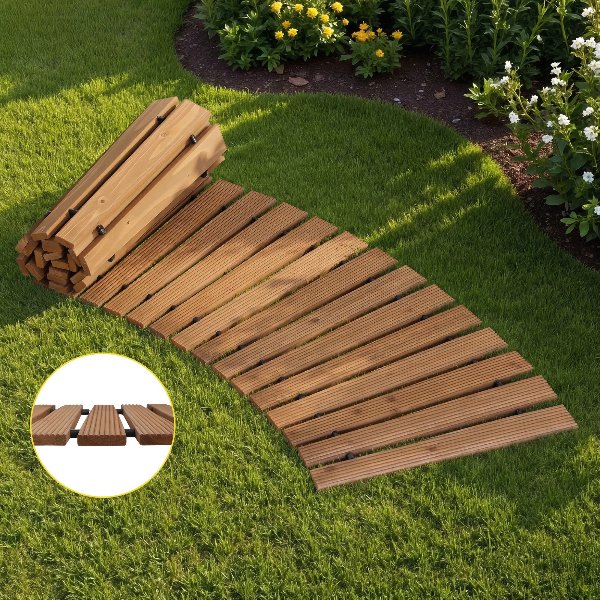 5 Gardeon 8FT Wooden Garden Pathway Roll-Out Curved Walkway Outdoor Backyard - Brown, 5 of 8