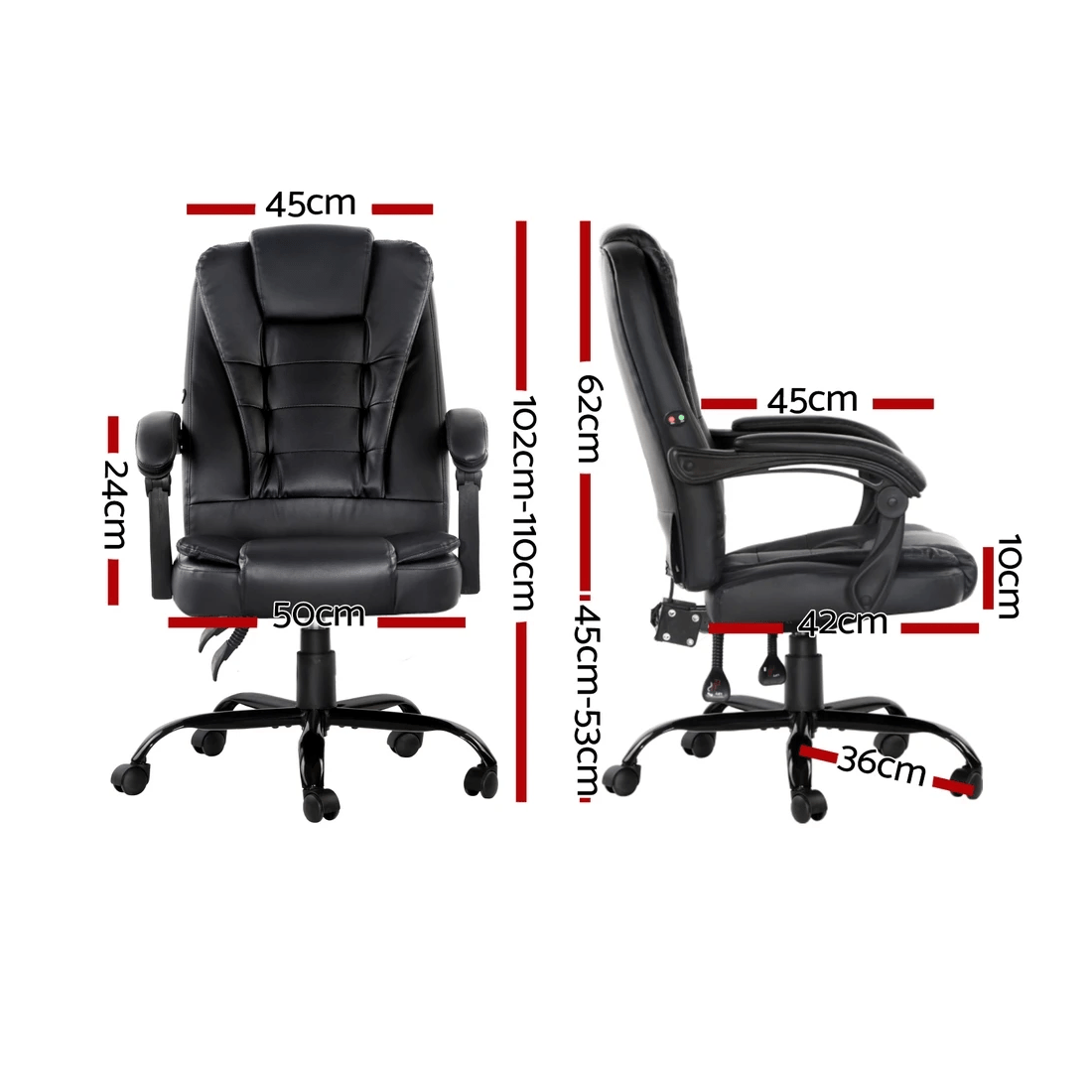 2 Artiss Massage Office Chair Executive Computer Gaming Chairs PU Leather - Black, 2 of 7