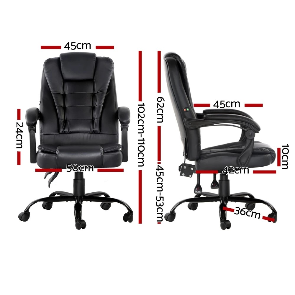 2 Artiss Massage Office Chair Executive Computer Gaming Chairs PU Leather - Black, 2 of 6