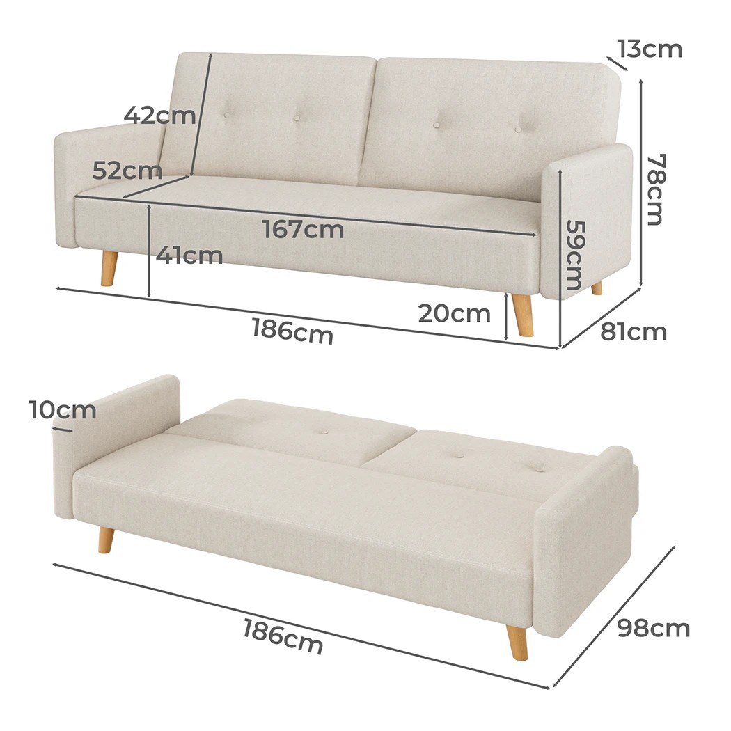 3 Levede Sofa Bed Solid Wood Frame in Beige, 3 of 6