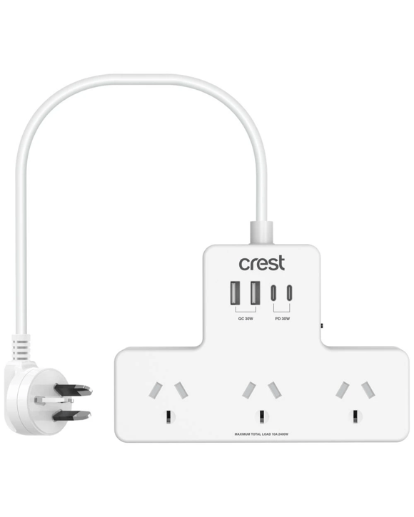 Crest 3 Socket Surge Power Hub 4 USB 0.9M