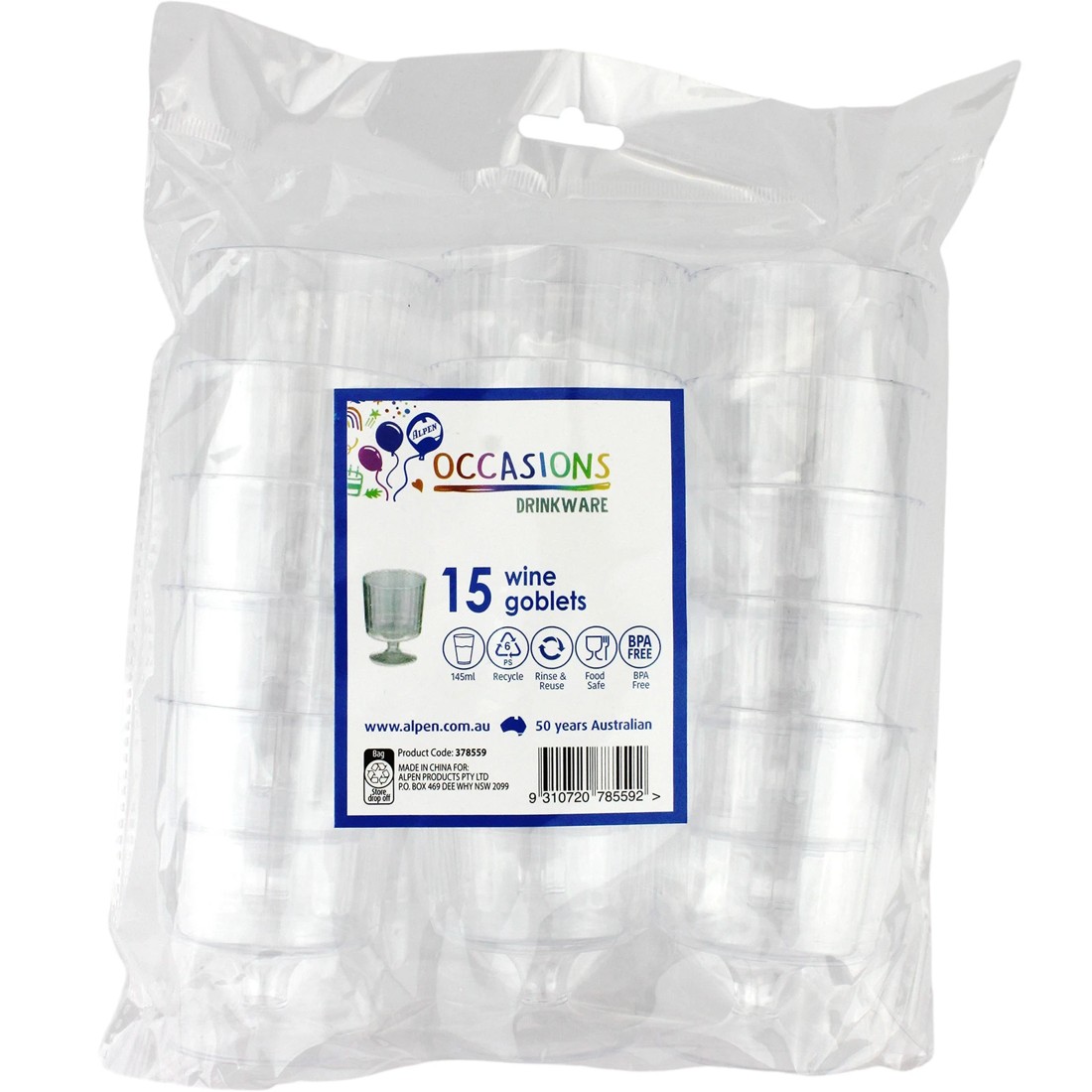 3 Alpen Clear Plastic Ribbed Reusable Mini Wine Glasses 145ml (Pack of 15), 3 of 3