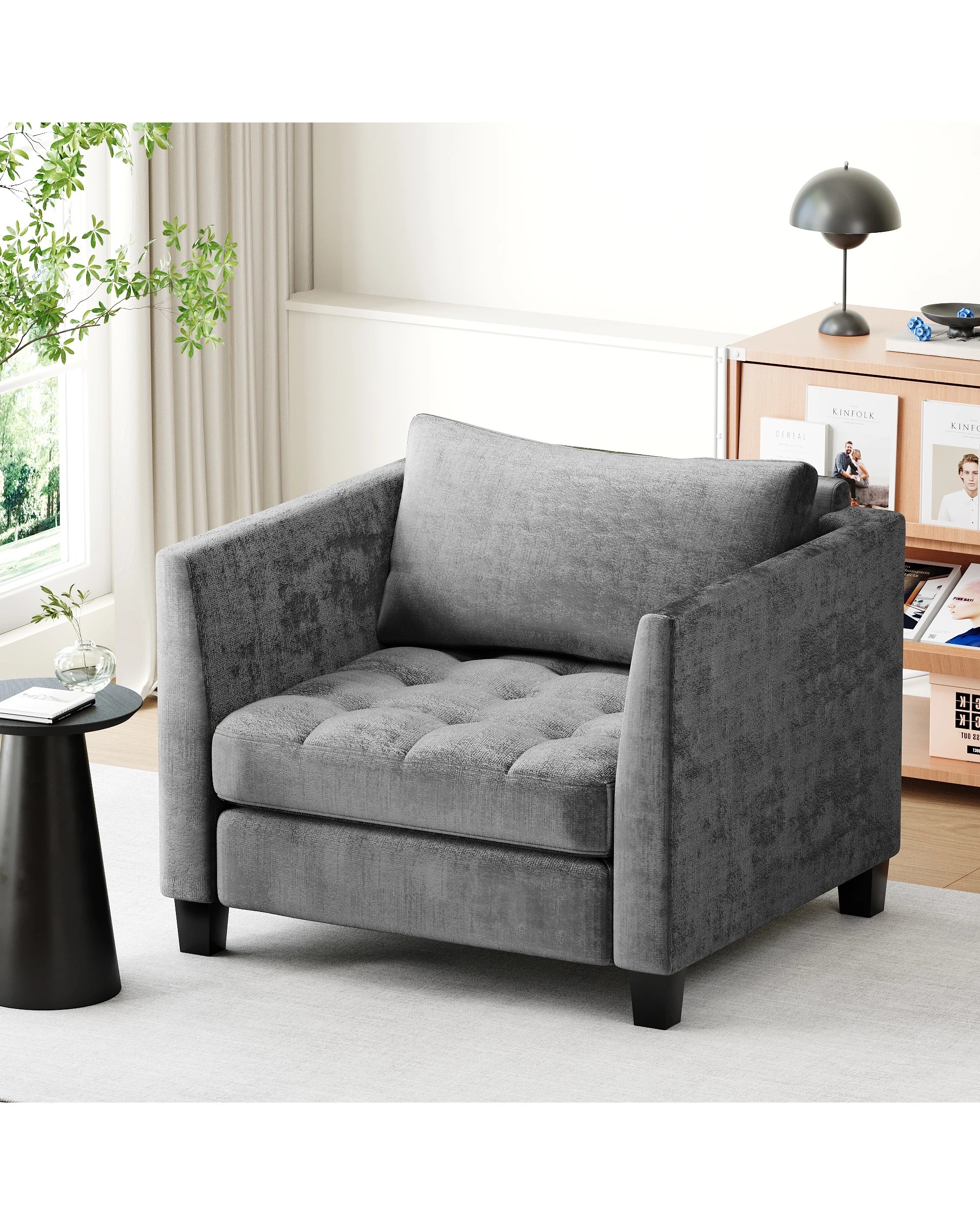 7 Advwin Modern 1 Seater Sofa Chenille Fabric Armchair - Grey, 7 of 7