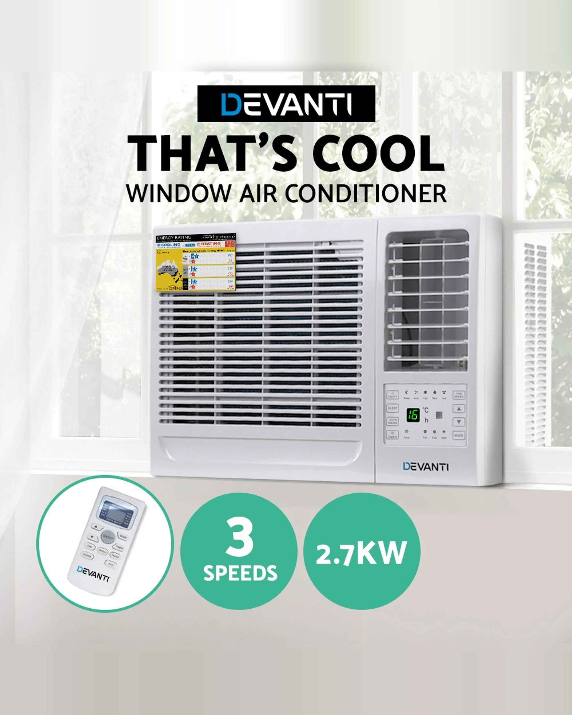 3 Devanti Window Air Conditioner 2.7kw
 - Blue, 3 of 3