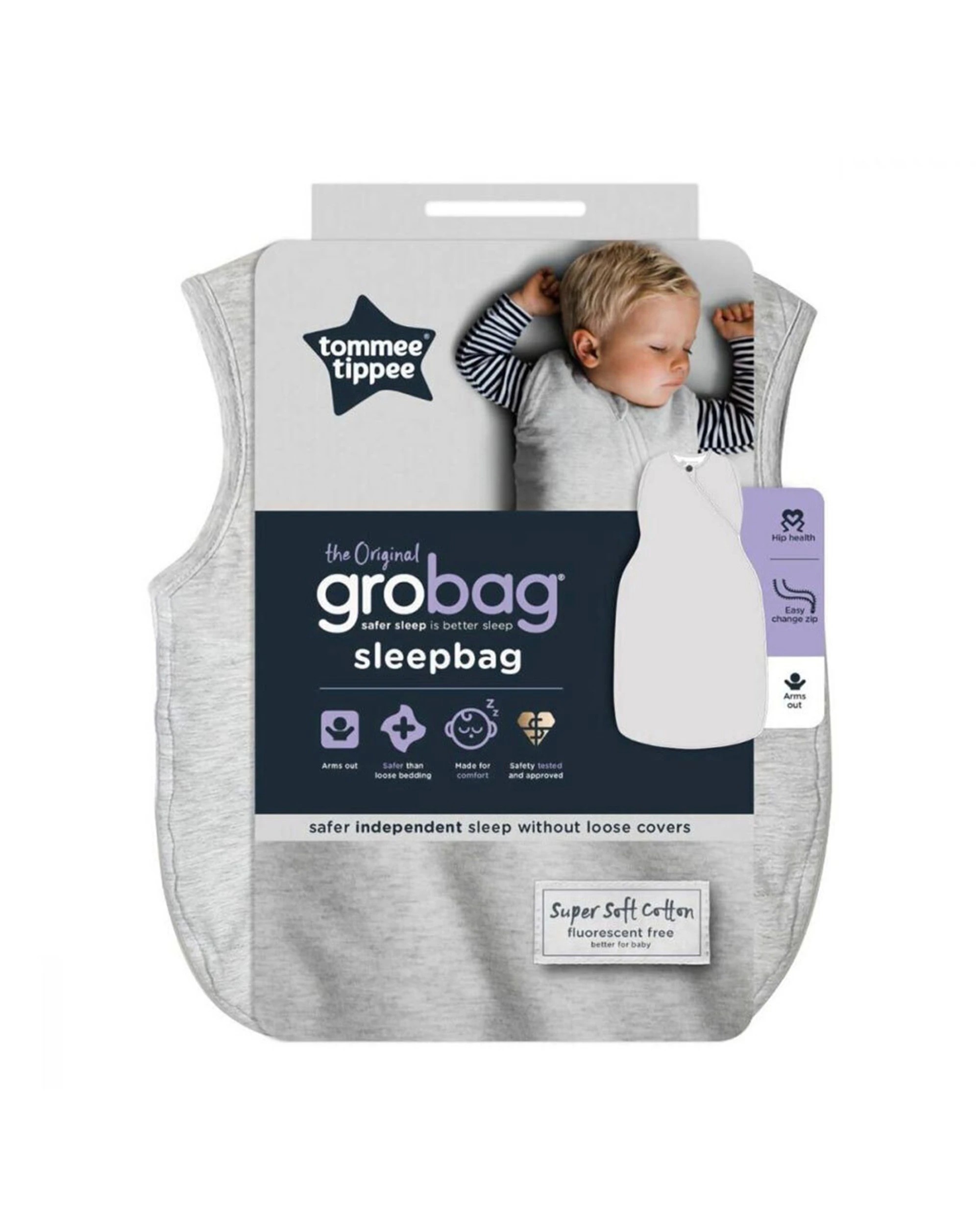 5 Tommee Tippee Grobag 6-18M 2.5TOG Sleepbag Hip Healthy 2 Way Zip Cotton Rich - Grey, 5 of 9
