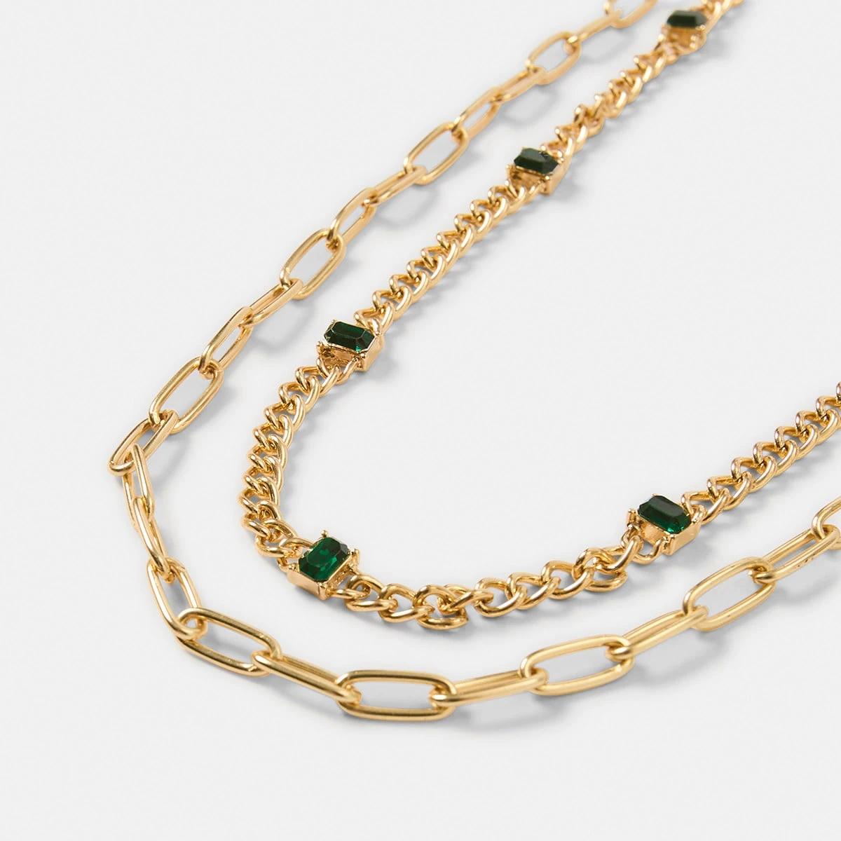 1 2 Pack Emerald Stone Chain Necklace - Gold Tone Gold, 1 of 4