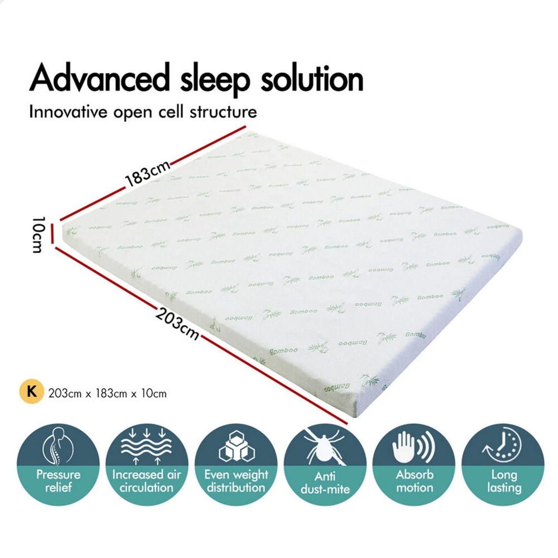 2 Starry Eucalypt Memory Foam Mattress Topper Airflow Cool Gel Bamboo 10cm, 2 of 10