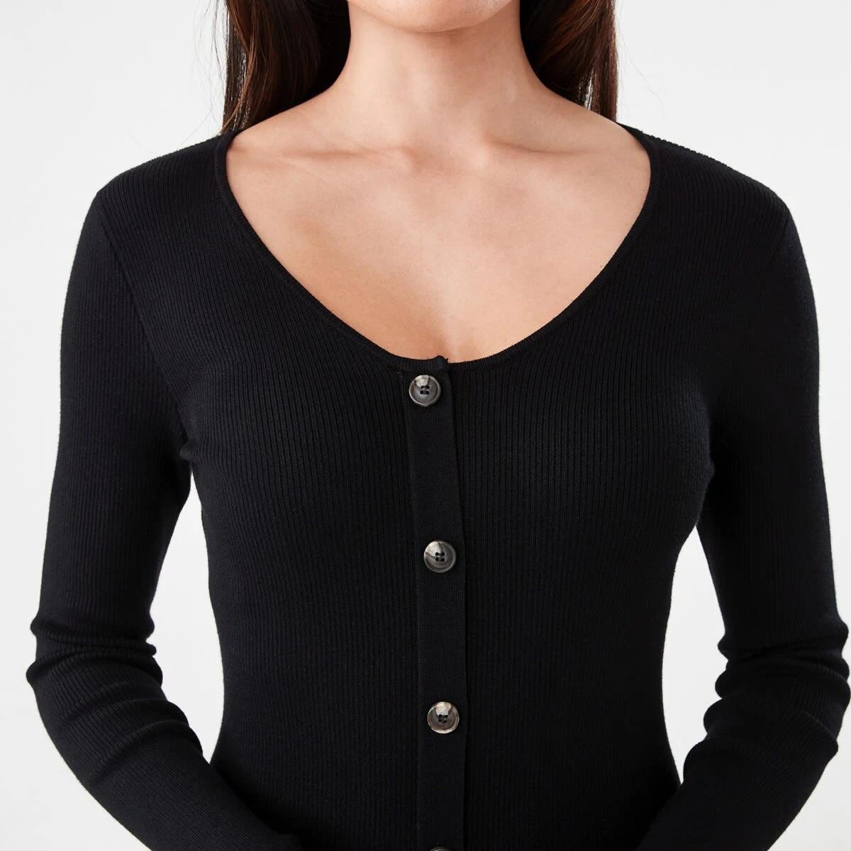 5 Long Sleeve Button Through Knit Maxi Dress Black, 5 of 6