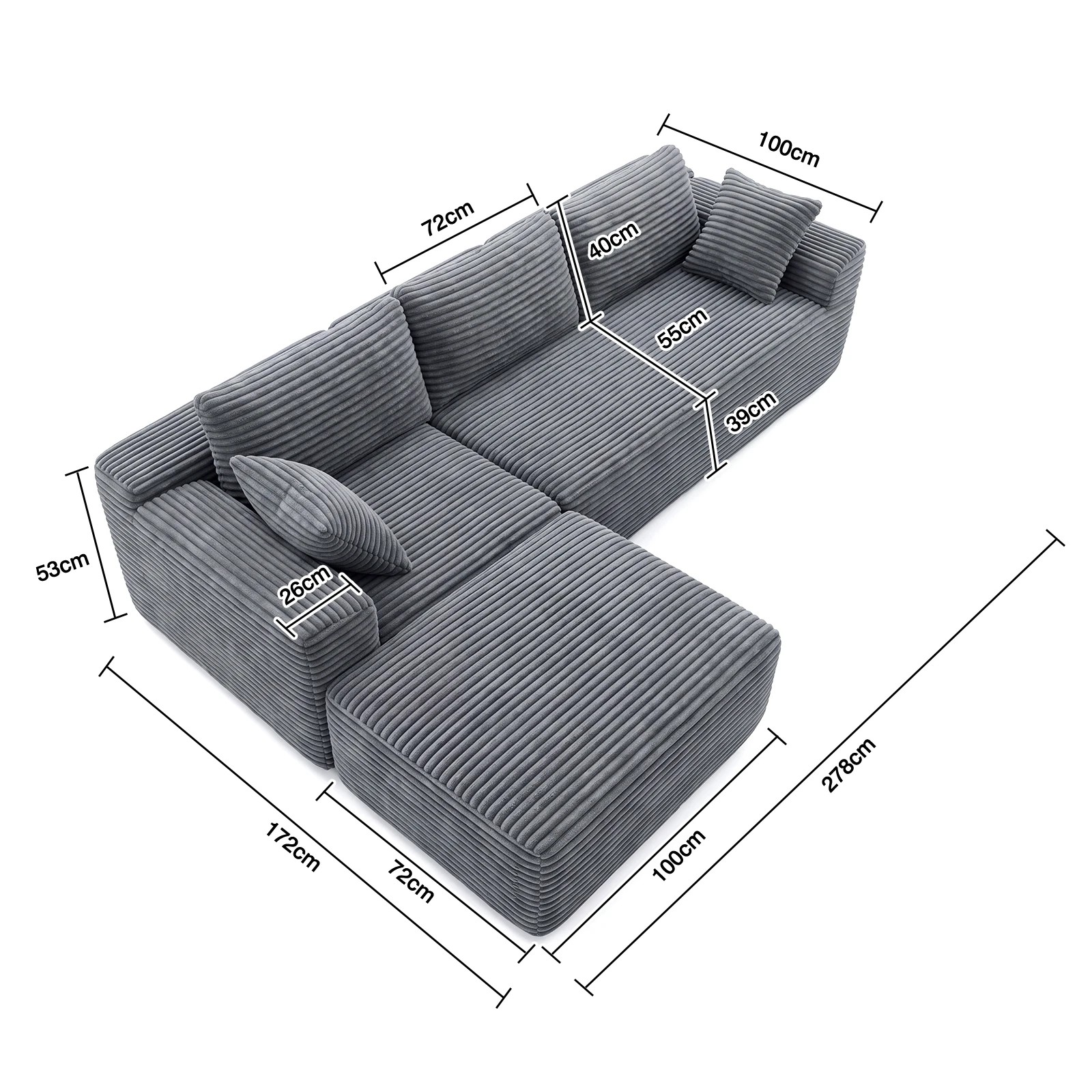 Advwin 278cm Modular Sectional Sofa Convertible L Shape 3 Seater Sofa ...