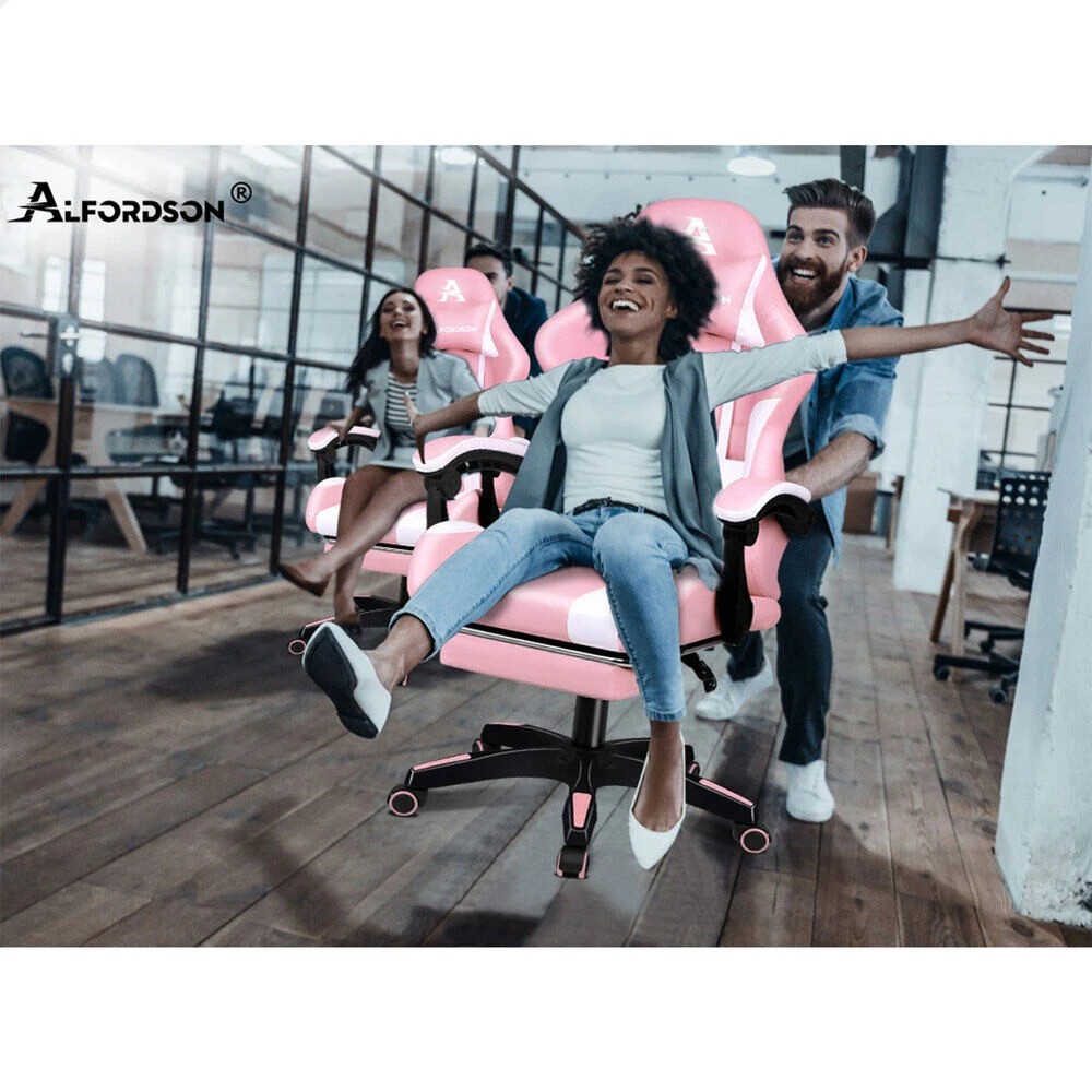 10 Alfordson Gaming Office Chair Extra Large Pillow Racing Executive Footrest Seat - Pink, 10 of 10