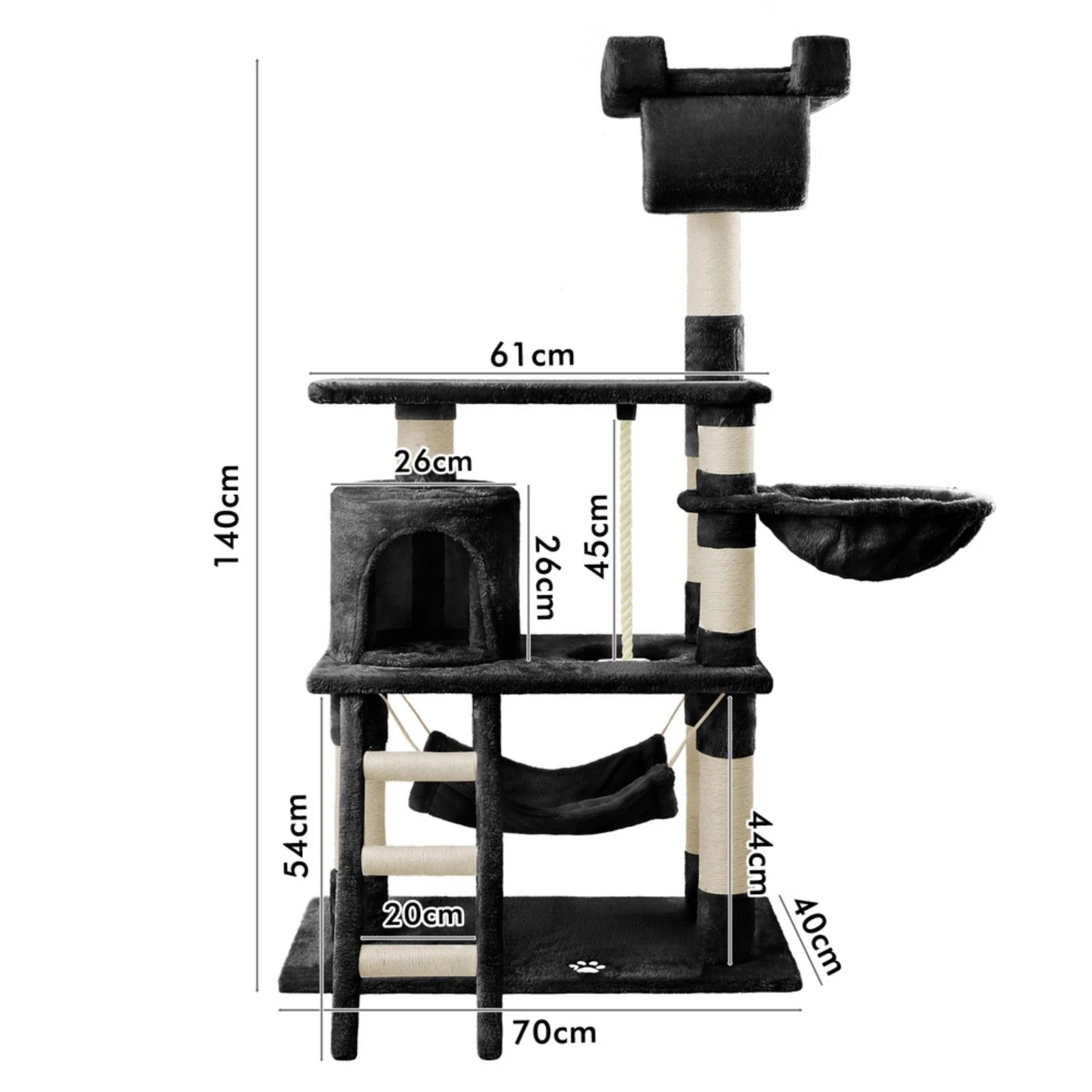 4 Beastie Cat Tree Scratching Post Scratcher Tower Condo House Furniture Wood 141CM - Black, 4 of 6