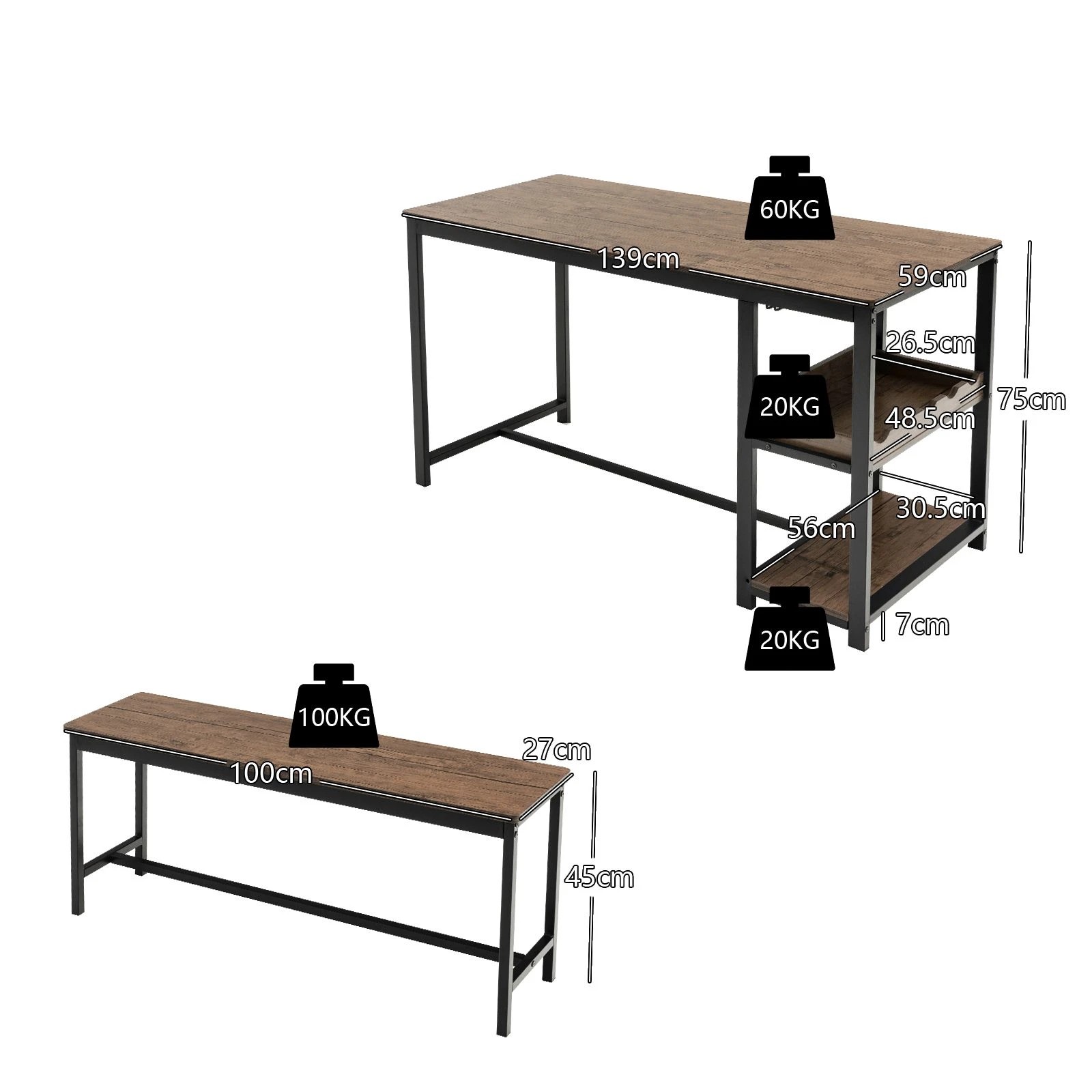 4 Costway 3PCS Dining Table Set Kitchen Table & 2 Benches Glass Holder Wine Rack Storage Shelf, 4 of 4