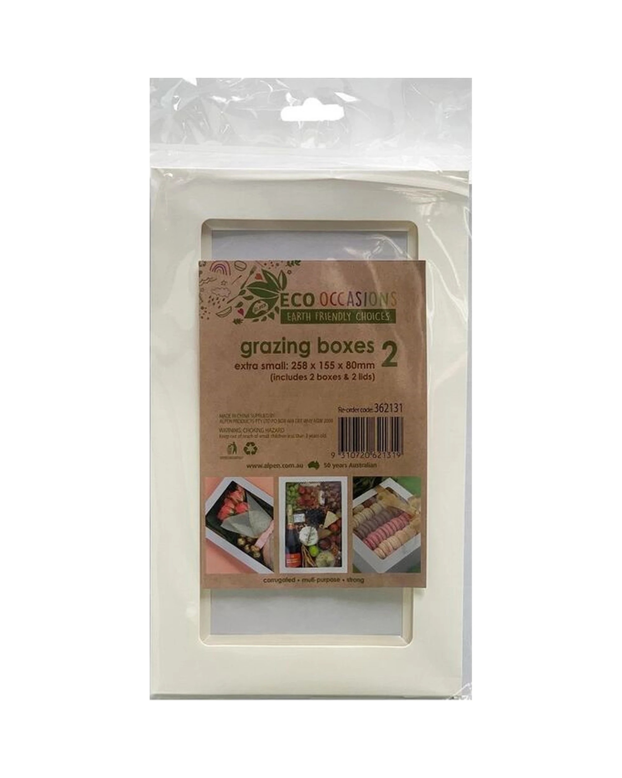 4 Eco Occasions Eco Grazing Boxes with Lids 25.8cm x 15.5cm x 8cm Pack of 2 - White, 4 of 4