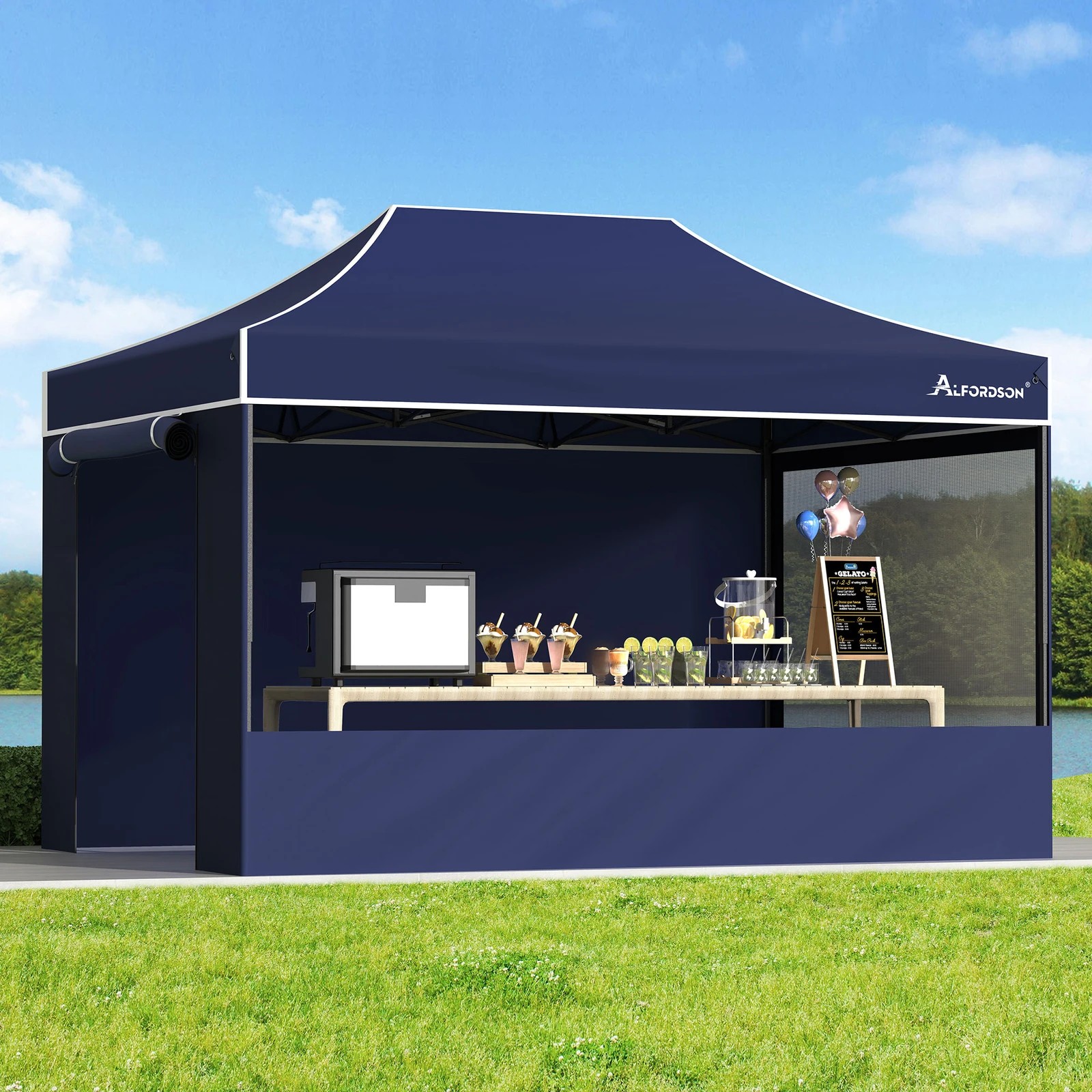 2 Alfordson Gazebo 4.5x3m Pop Up Marquee 600D Oxford Folding Camping Tent - Blue, 2 of 10