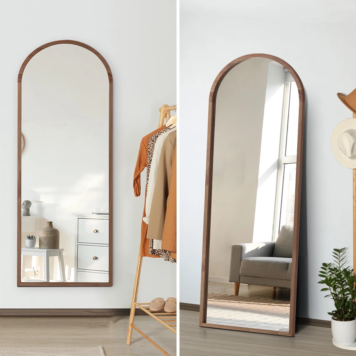 3 Oikiture Wooden Full Length Mirror 180x70cm Arched Dressing Floor Mirrors
 - Brown, 3 of 9