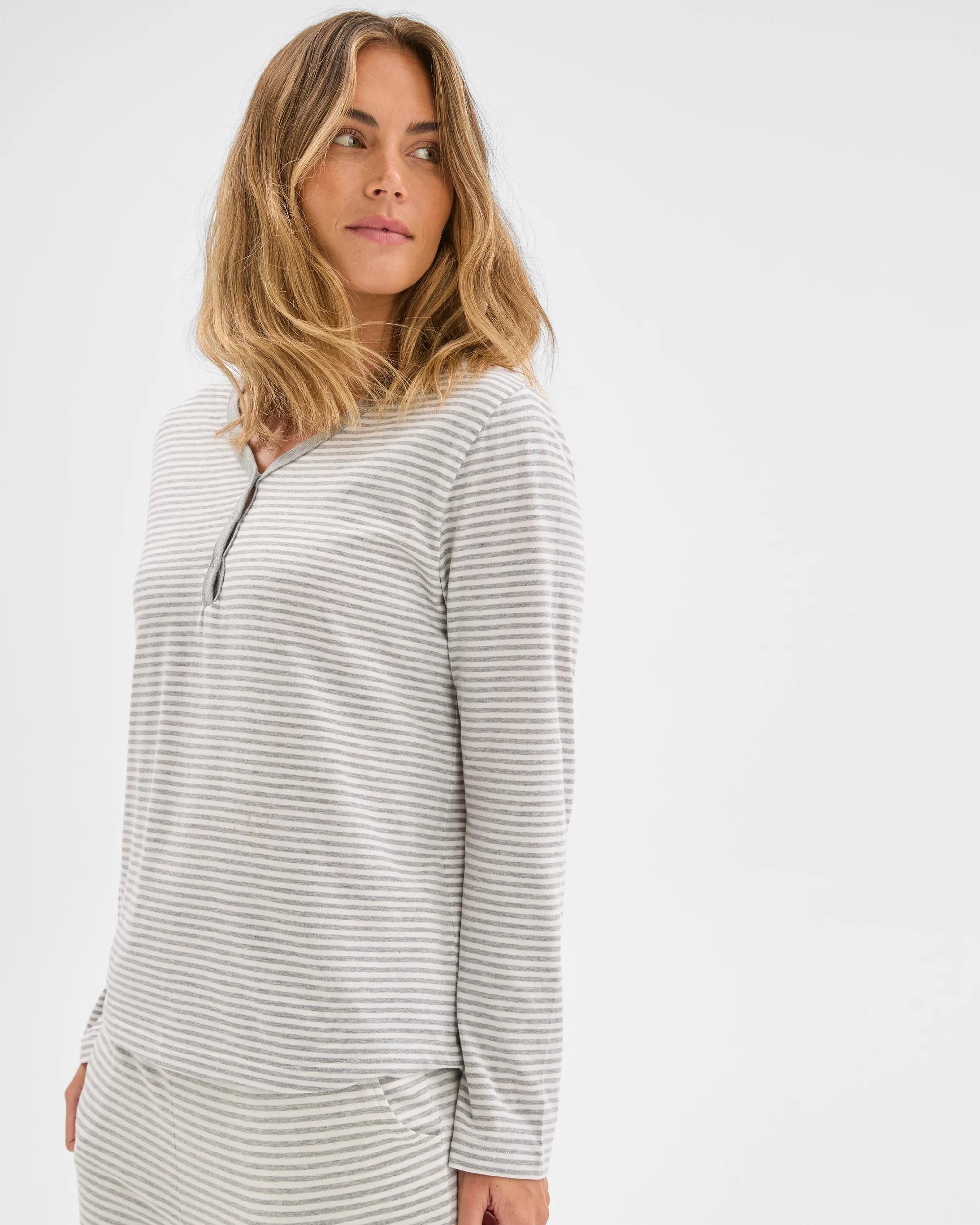 3 Target Woman Australian Cotton Blend Long Sleeve Henley Stripe Sleep T-Shirt GREY STRIPE, 3 of 7